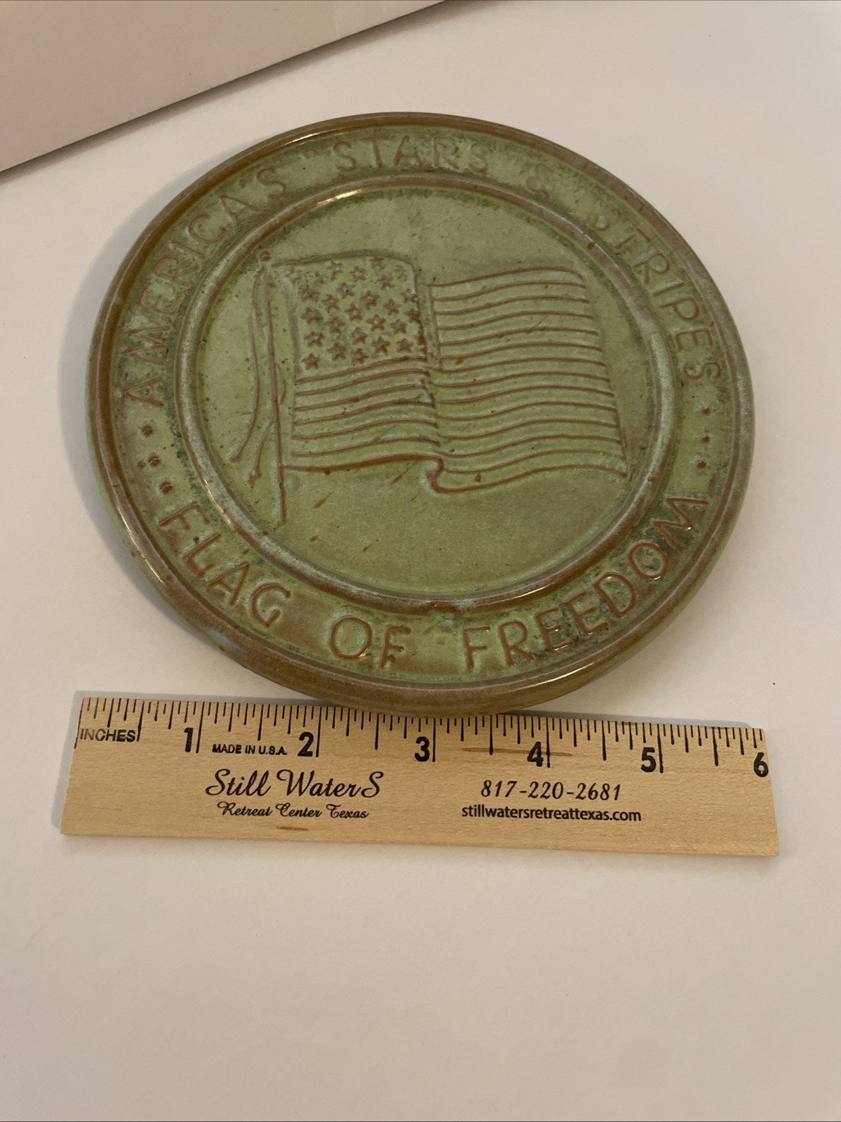 Frankoma Pottery Trivet FLTR Flag of Freedom Bicentennial 1976 Vintage 6.5 in