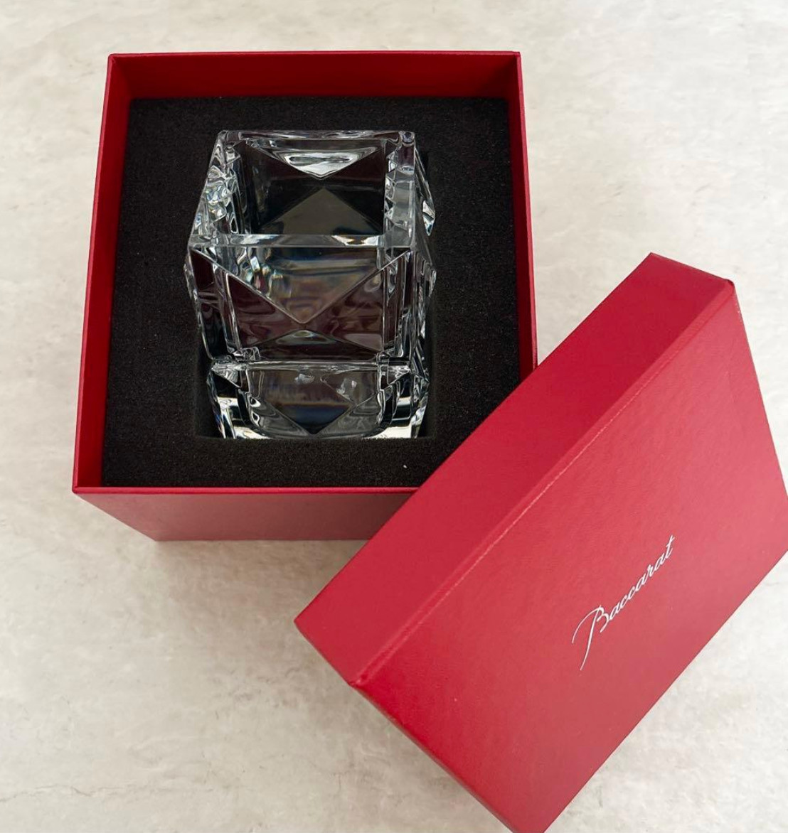 BACCARAT LOUXOR PENCIL BOX Crystal Flower Vase Clear Glass H10.8cm w/Box