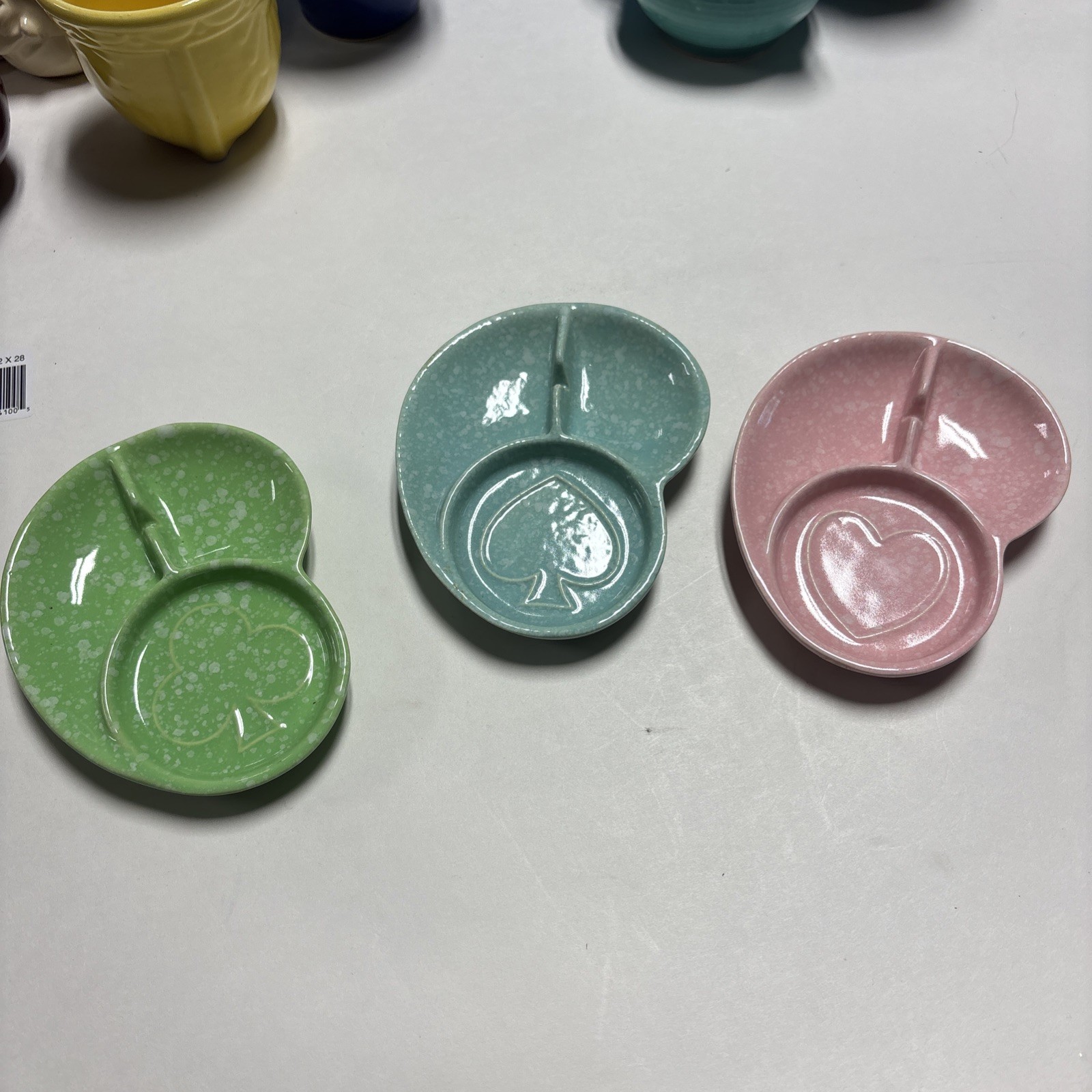 Vintage Shawnee USA Pottery Card Themed Ashtray & Coasters Set Of 3