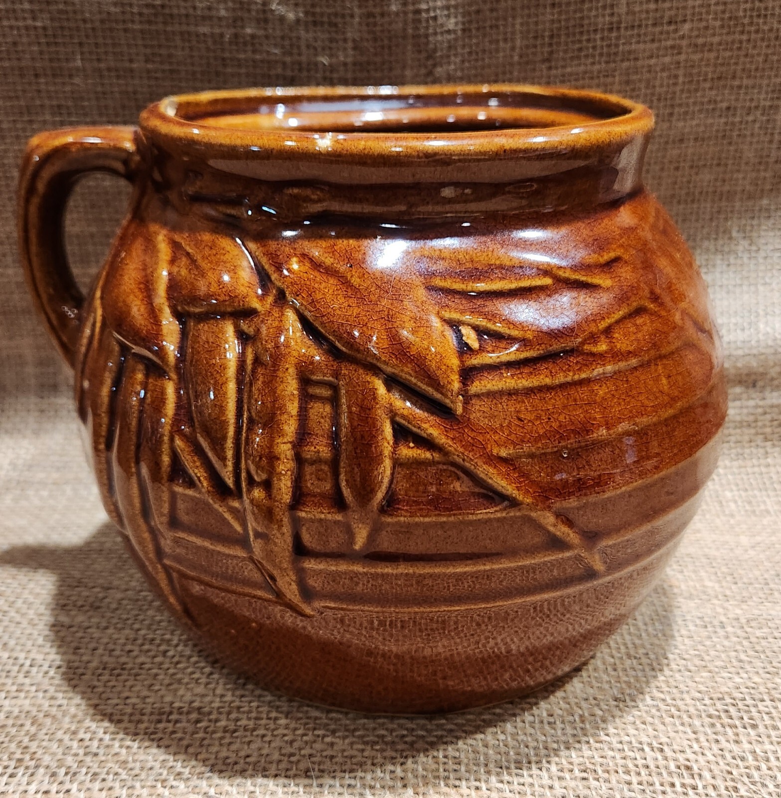 McCoy 1940’s Bean Pot Bean Pod Design Brown Glaze – 2 qt.