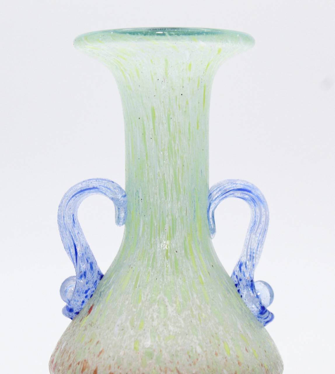 Mid-Century Modern Multicolor Art Glass Speckled Handled Small Vase