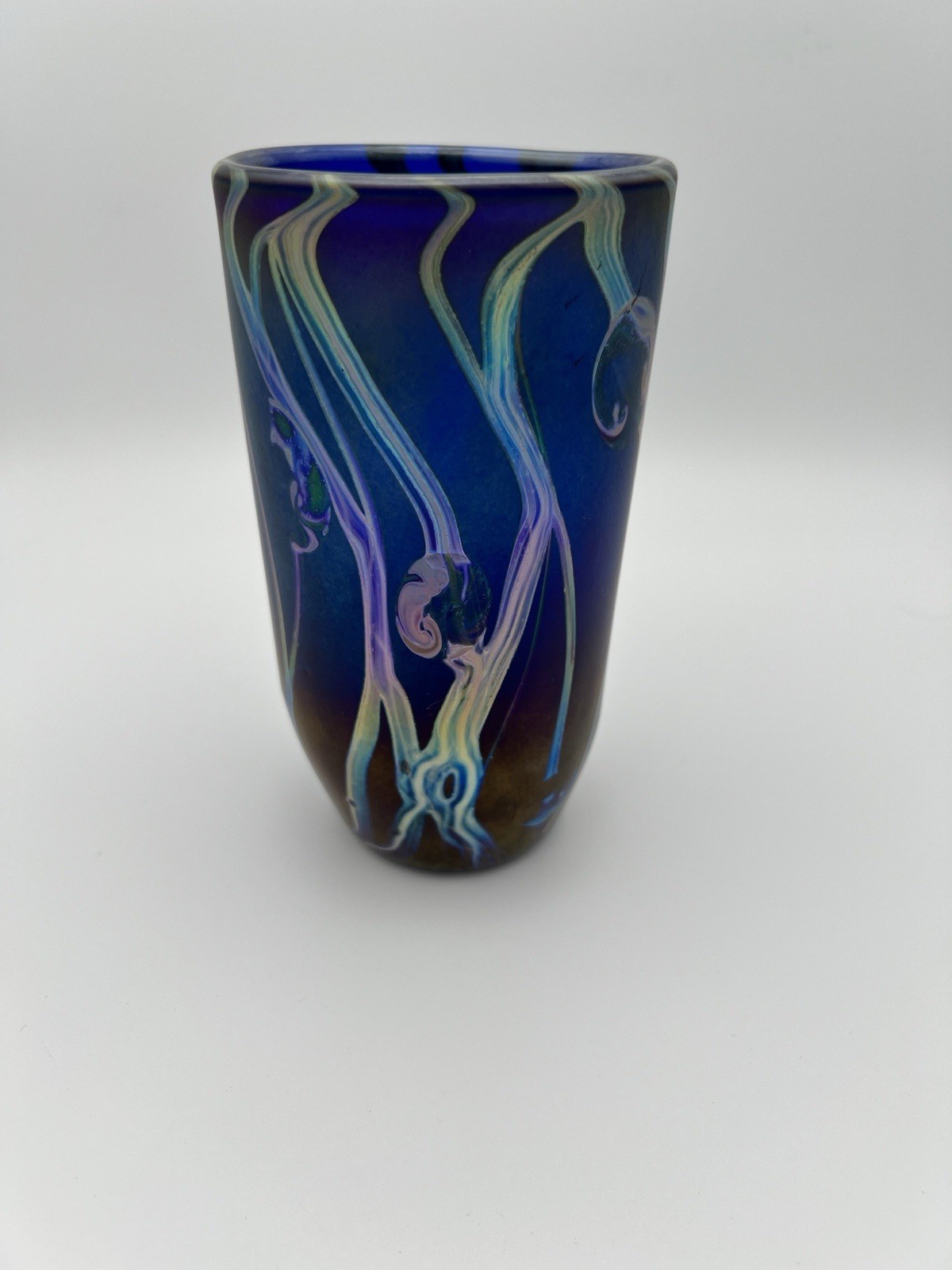 Signed Nick Delmatto Iridescent Art Glass Vase 1981