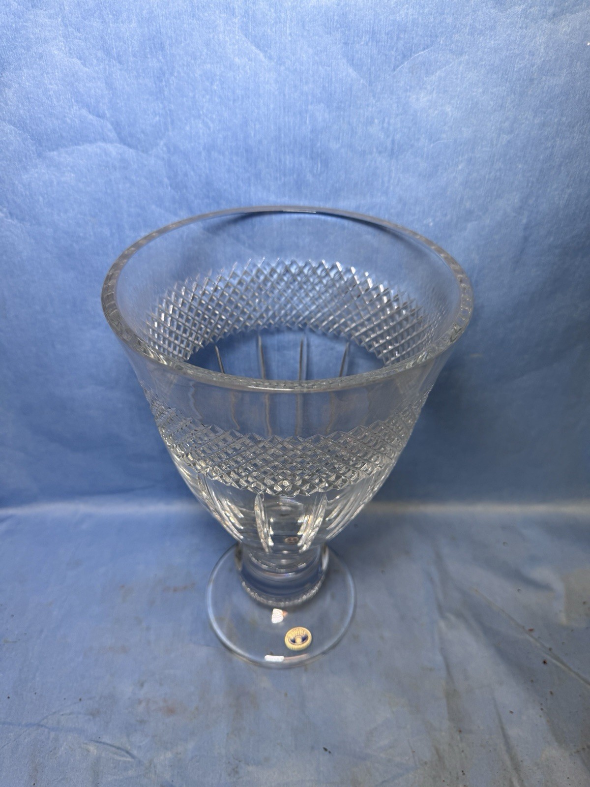 Large Heavy 12” Hand Cut Lead Crystal Pedestal Vase Centerpiece Bohemia Czech