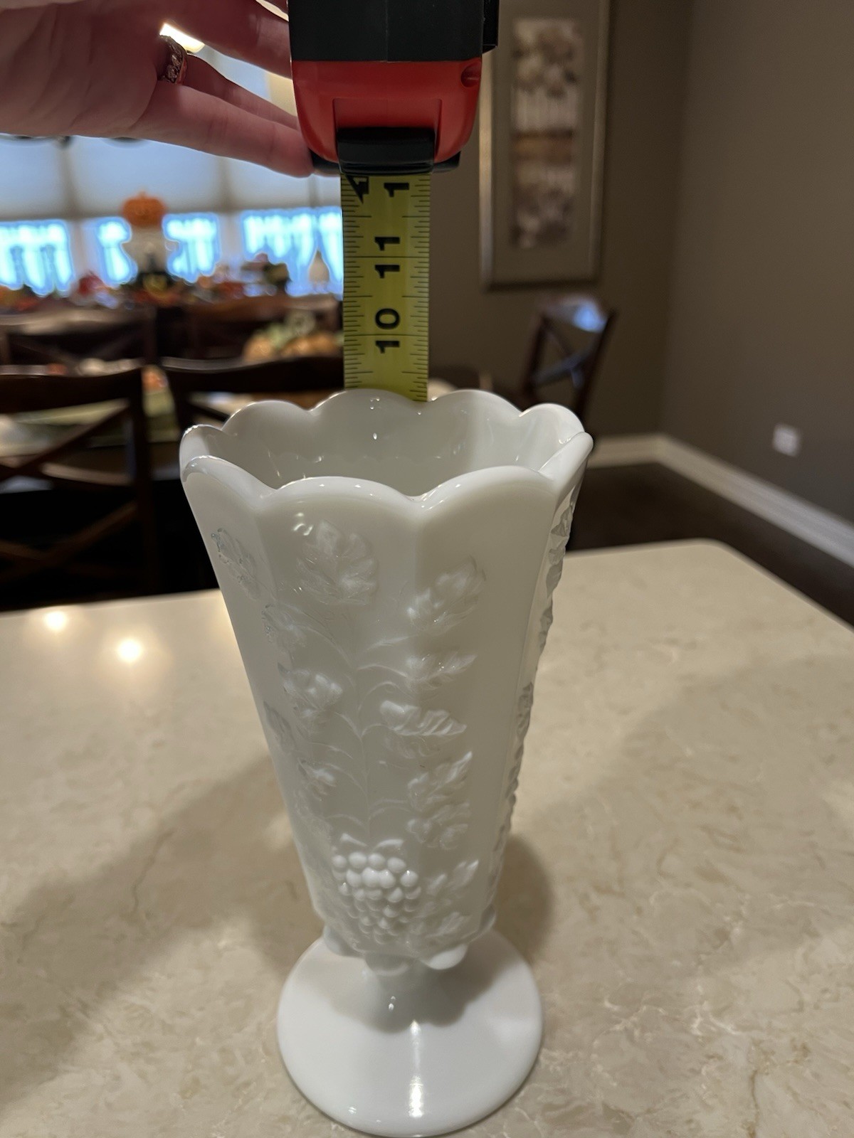 Vintage Westmoreland Milk Glass Vase 9” Grape Vine Design Panels Victorian
