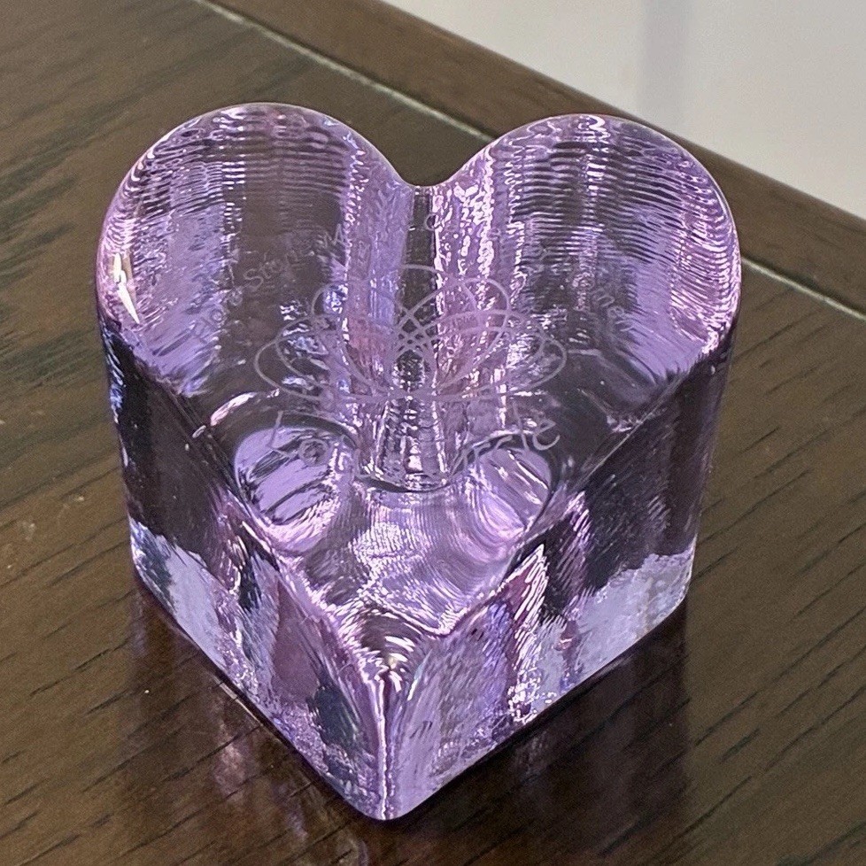 Fire & Light Purple Lilac Lavender Recycled Glass Heart Paperweight ~ Signed