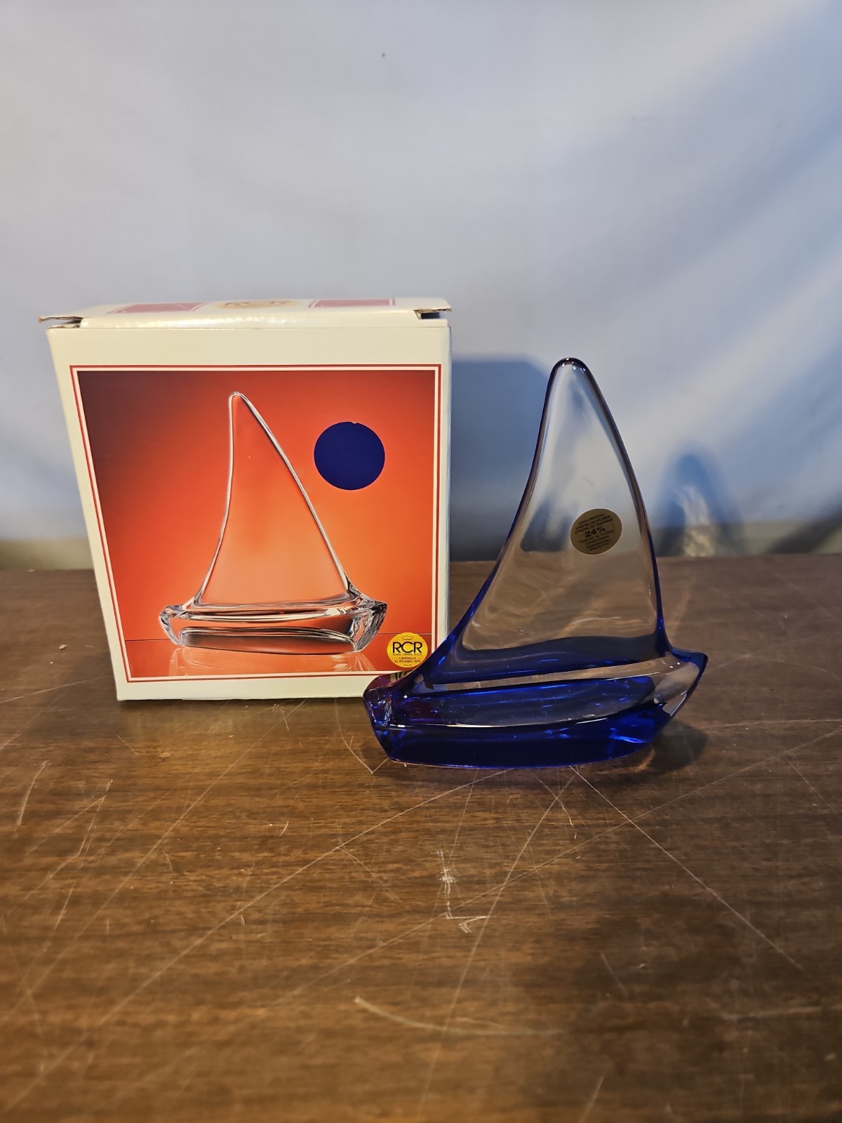 RCR Crystal Sailboat Made In Italy Blue Tint