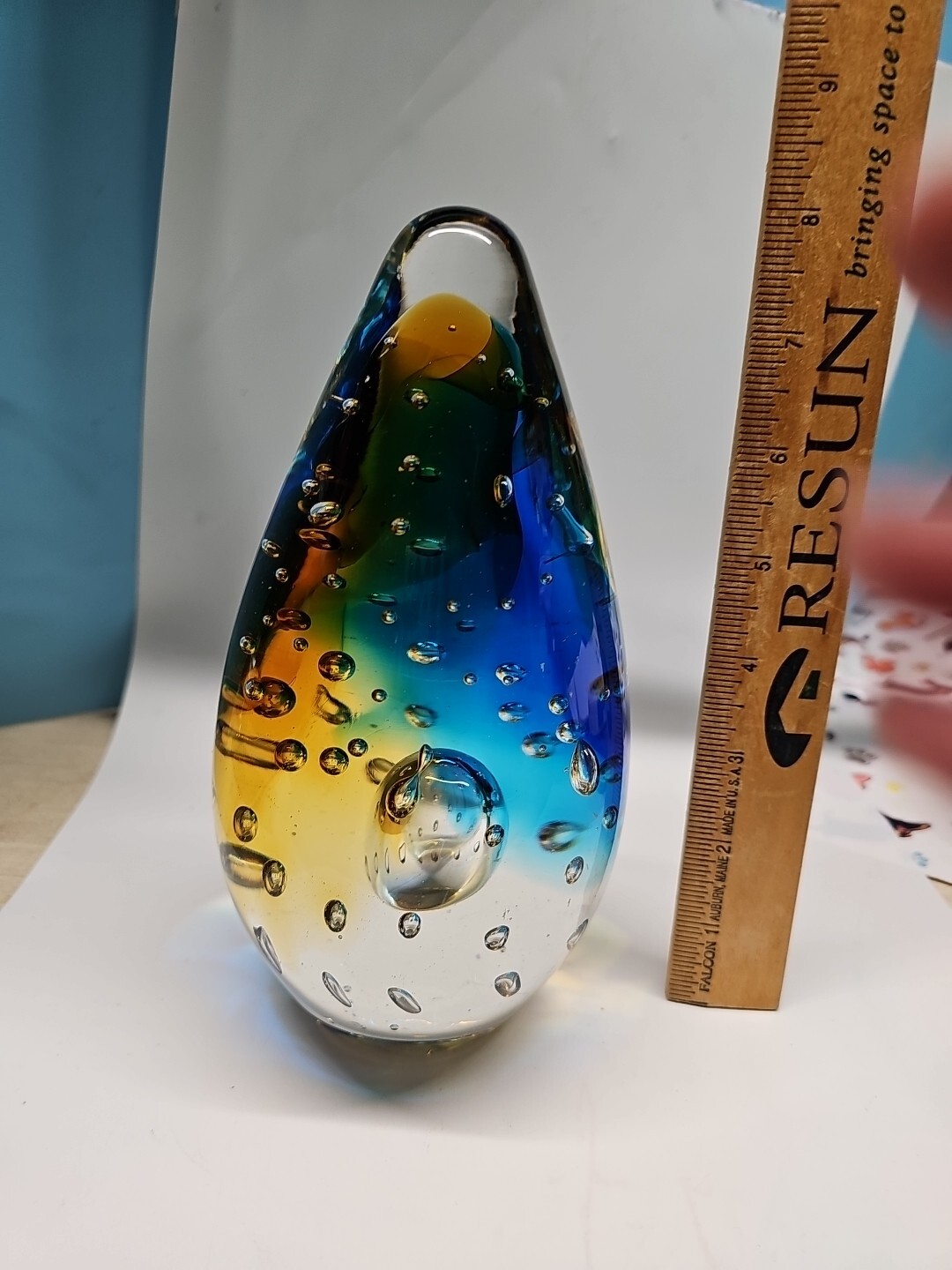 Murano Inspired ART GLASS Sculpture PAPERWEIGHT Multi Colored 8″ x 4″ 5 Lb (OK)