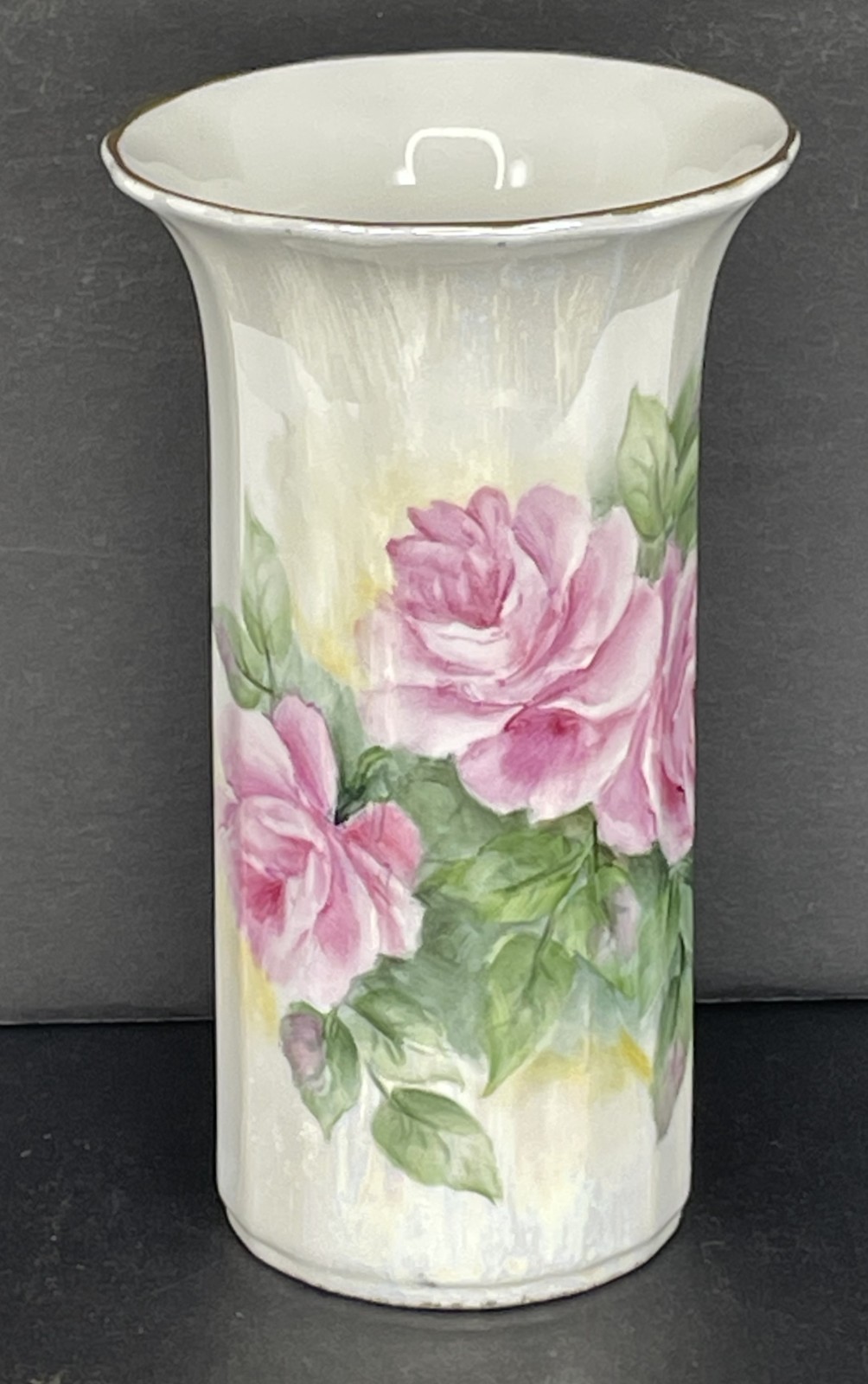 Vtg Royal Vale England Fine Bone China Floral Vase Gold Rim 5 7/8″ Made in UK