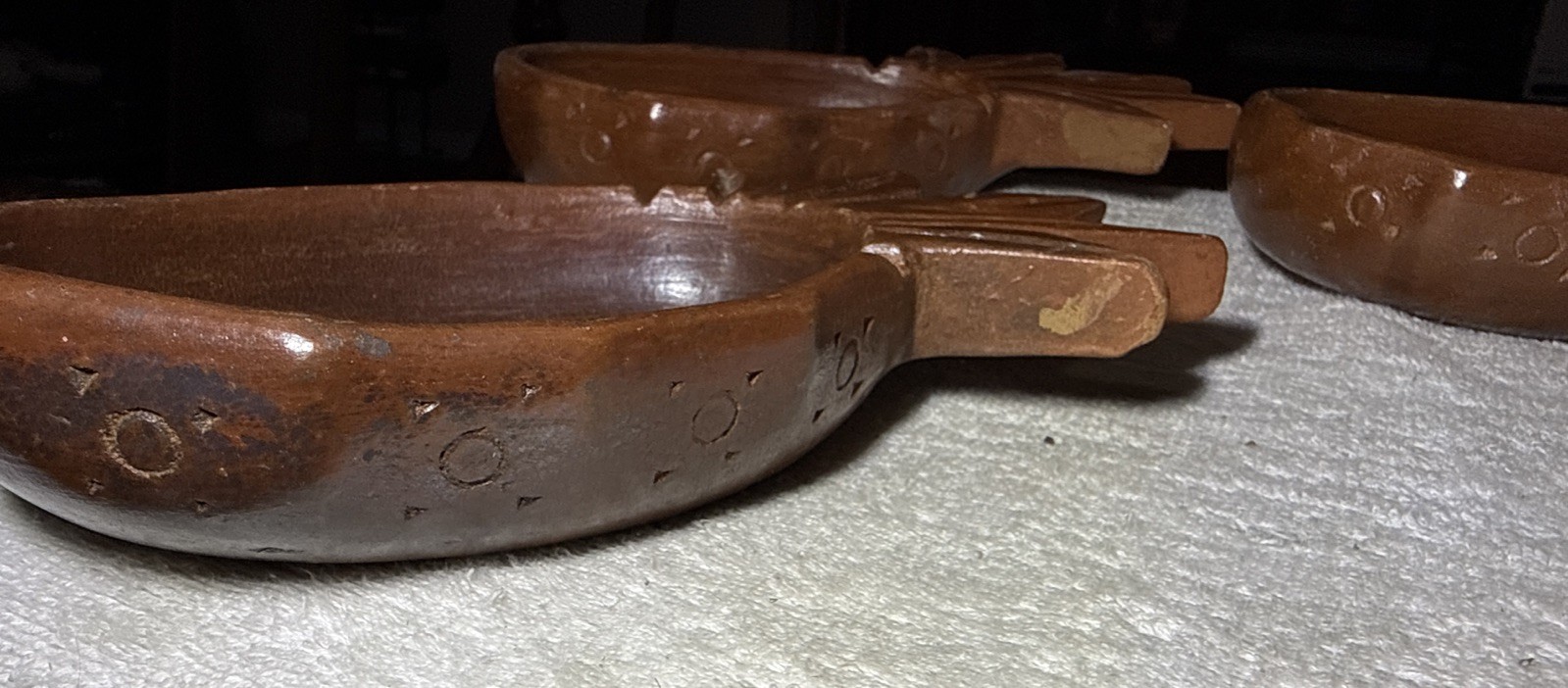 VINTAGE REDWARE PINEAPPLE BOWLS FROM INDONESIA, 8.75”x4.25”x2”,