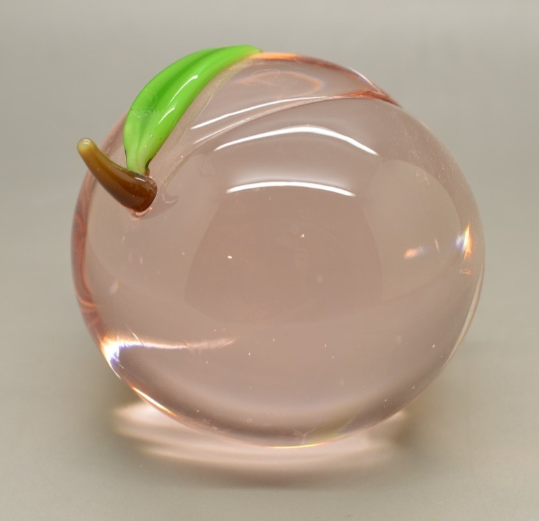 Orient and Flume Paperweight Pink Peach Transparent w/ Green Stem Artist Signed