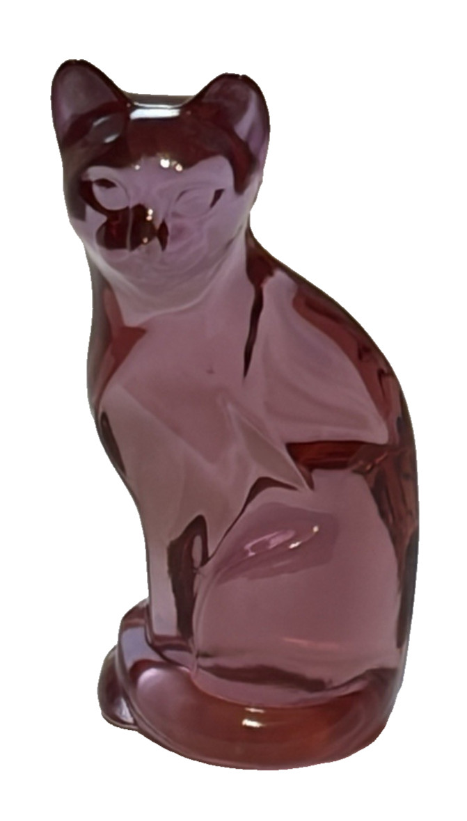 Fenton Pink Cranberry Art Glass Sitting Cat Kitten Figurine 5″