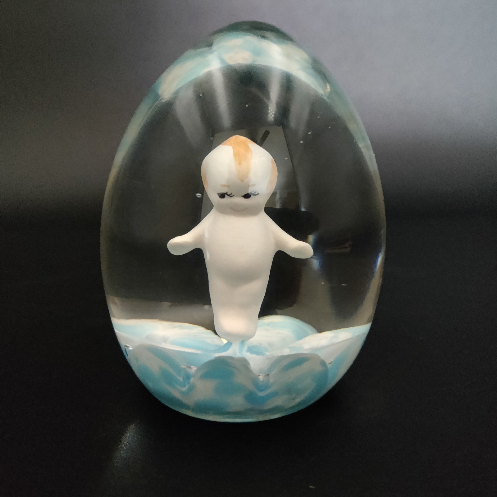 Vintage St. Clair Signed Glass Sulphide Paperweight Kewpie on Blue (Maude & Bob)