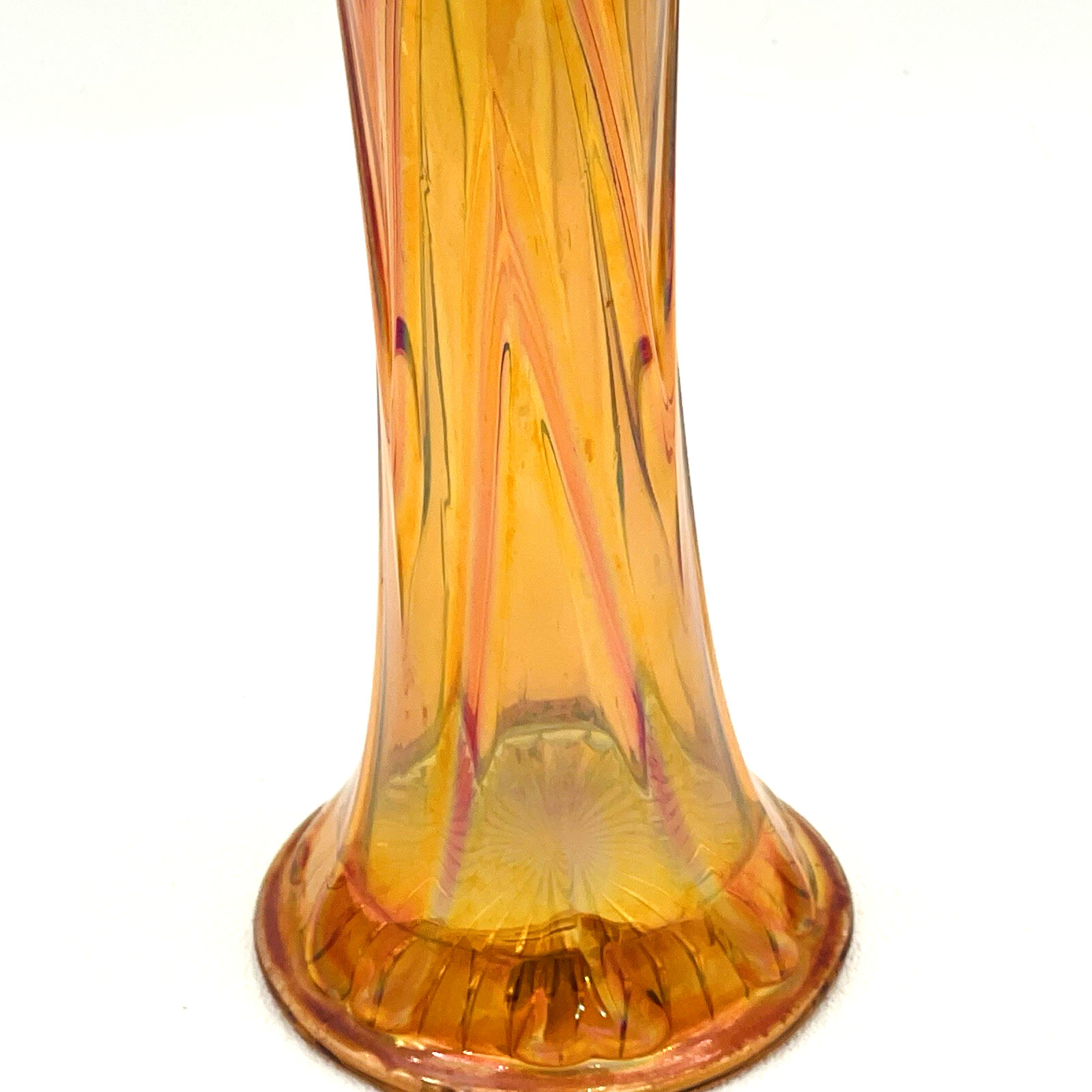 Vintage Imperial Glass Gothic Arches Marigold Orange Swung Vase 14.5″ RARE