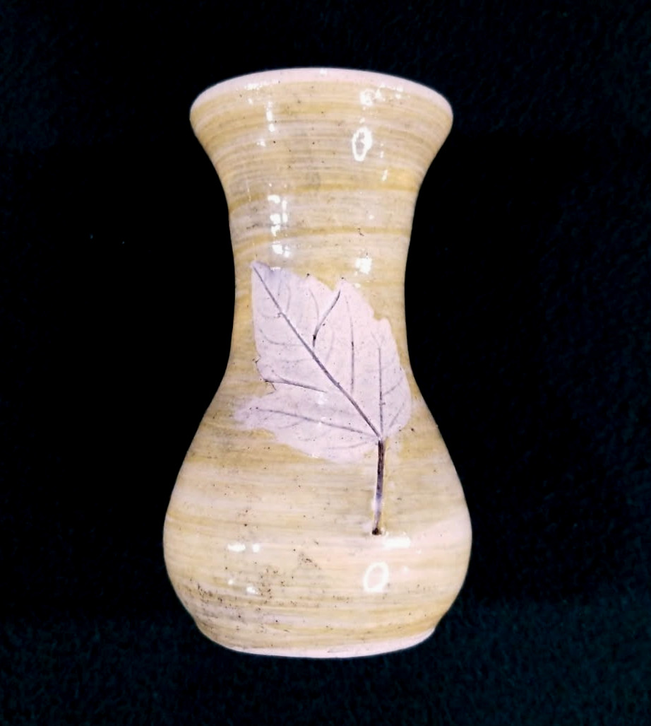 Vintage Small Pottery Bud Vase Yellow Glaze Leaf Design KACS Star Mark 5 Inch
