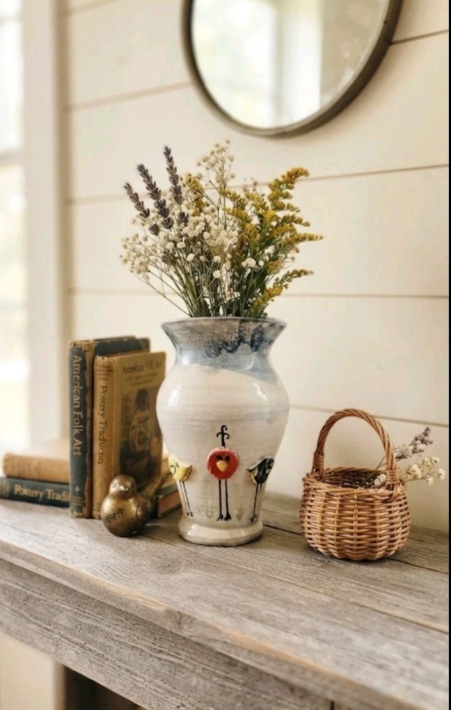 Mudworks Pottery Handthrown Bird Vase Made In USA Rustic Artisan Farmhouse