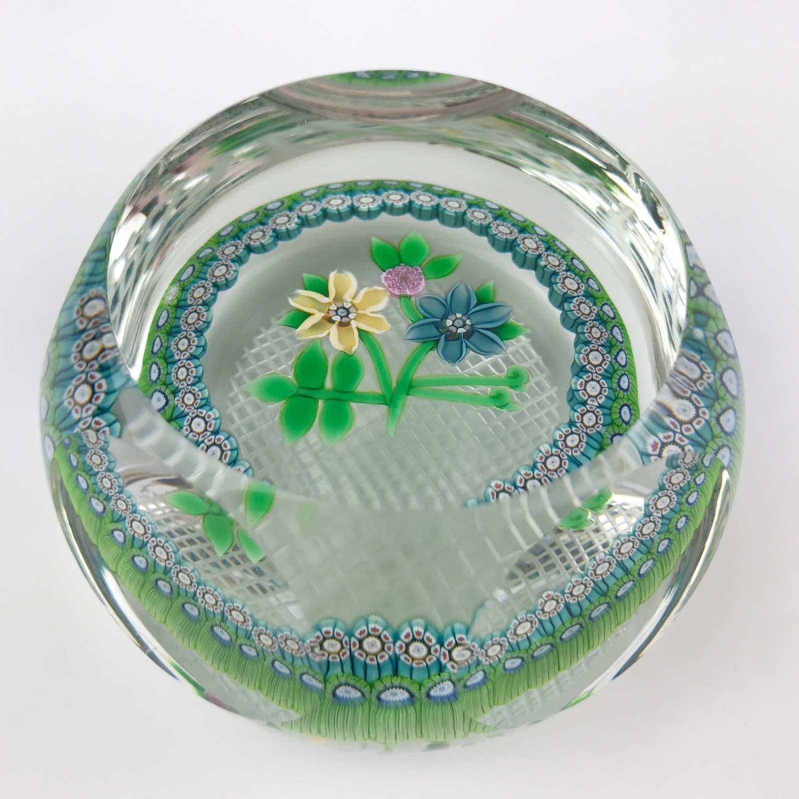 Perthshire 1983E Bouquet Lampwork Flowers Millefiori Faceted Paperweight Cert
