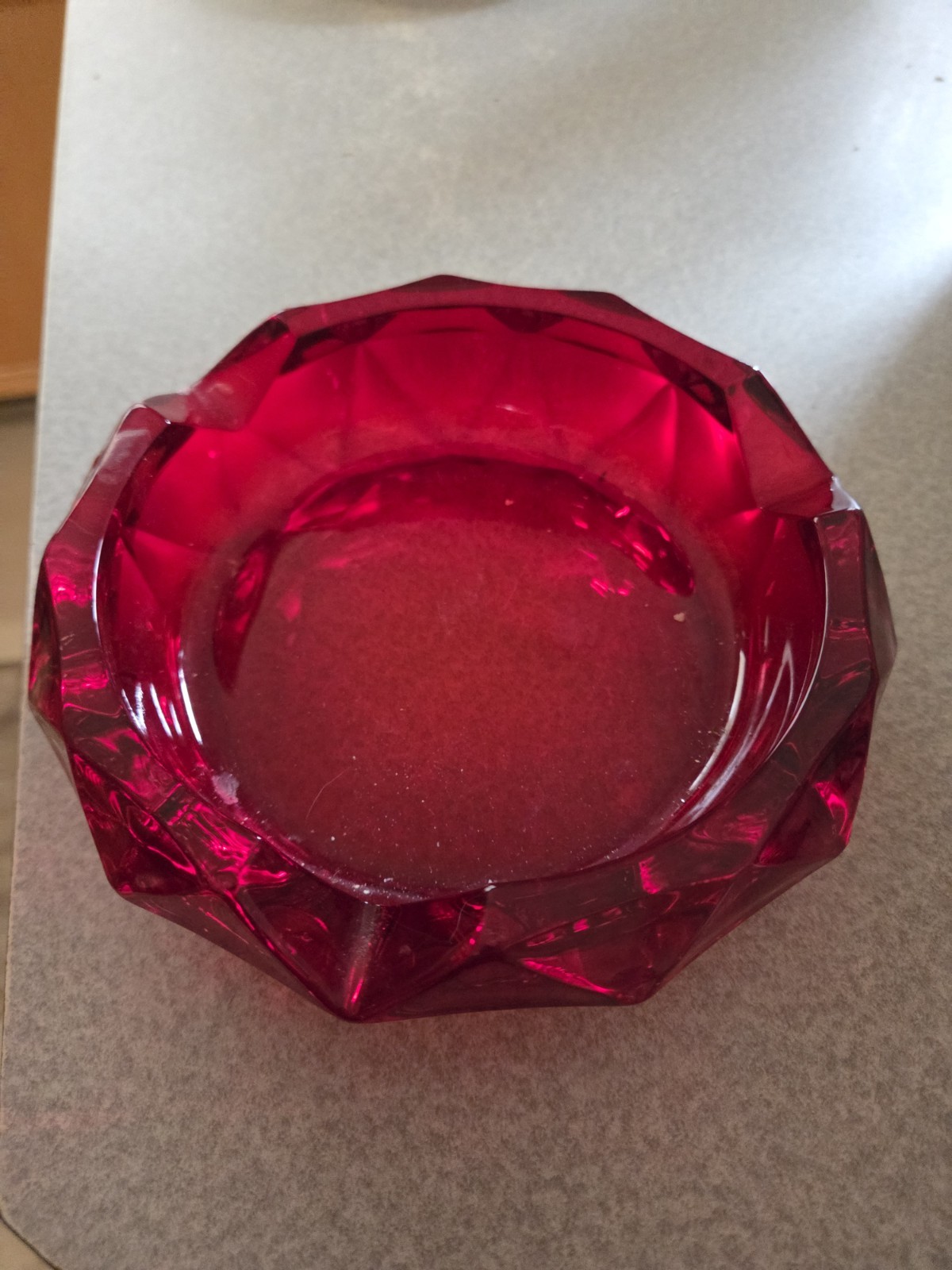 Viking Ruby Red Diamond Point Ashtray 6″ wide