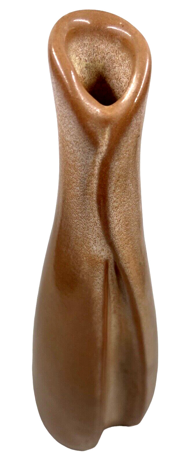 Vintage Frankoma Torpedo Vase #46 Caramel Brown & Cream Foam Glaze 9.5″