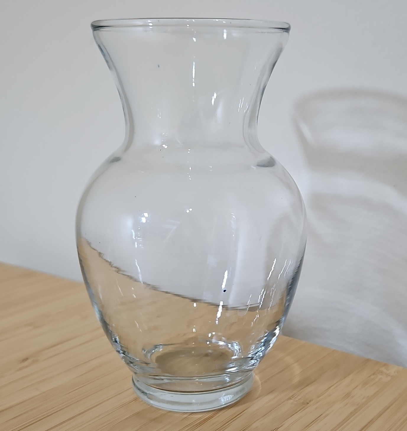Clear Solid Glass Vase, 7 in Tall x 4.5 in Long, Smooth Minimalist Design