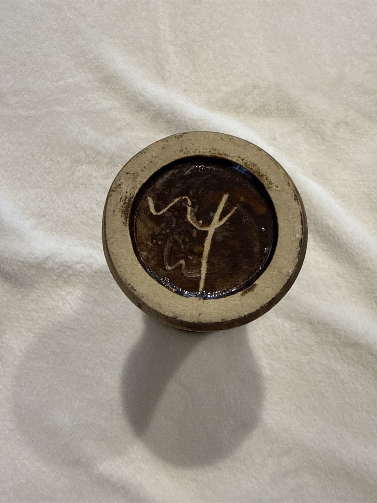 Vintage Signed JS Studio Art Pottery Vase Grapevine Stoneware Rustic Decor