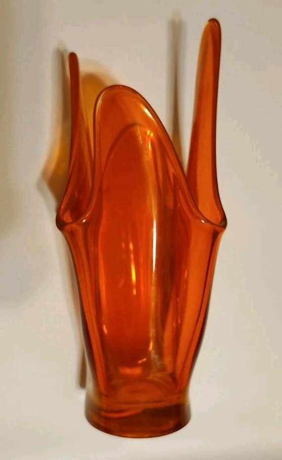 Viking Persimmon Epic 4 Square Footed Swung Vase Flared Top UV Reactive Cadmium