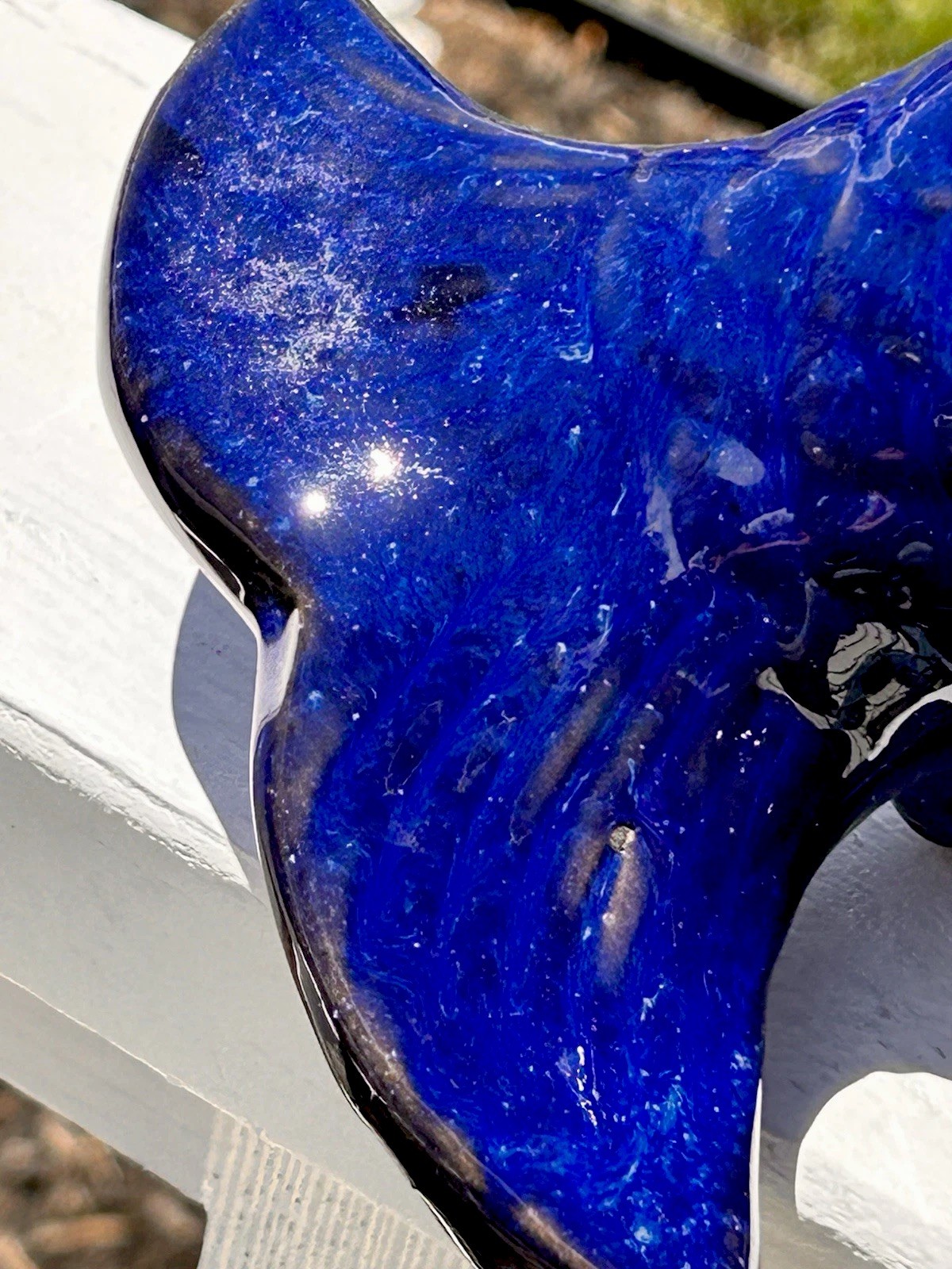 Art Pottery Cobalt Blue Fish Koi Sculpture Garden Decor World Market Approx 12”L