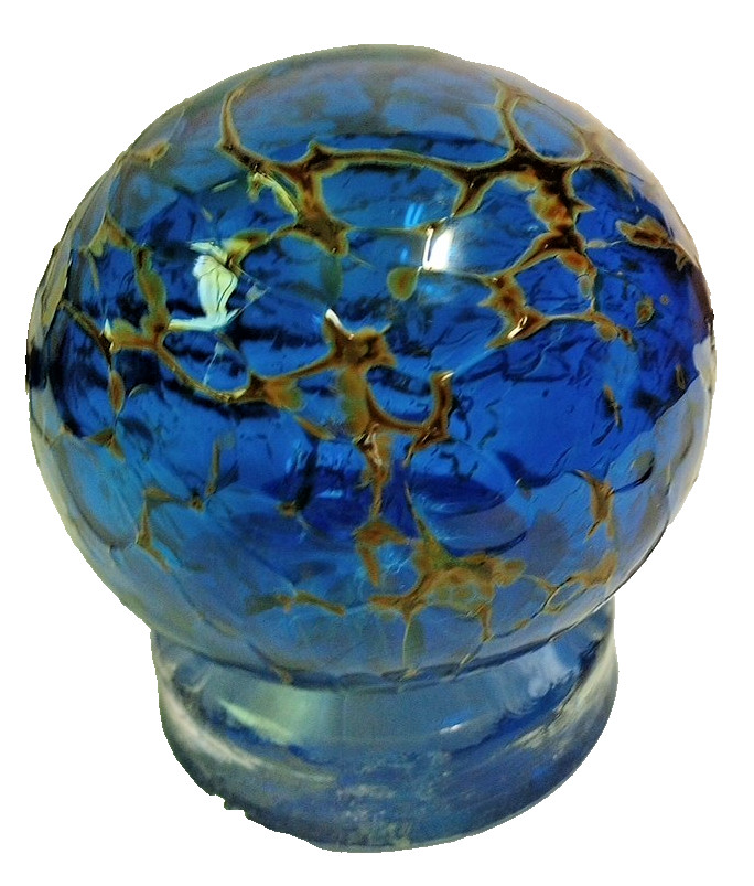 Cobalt Blue with Gold Decoration Paperweight Clear Glass Base 4 1/2in x 4 1/2in
