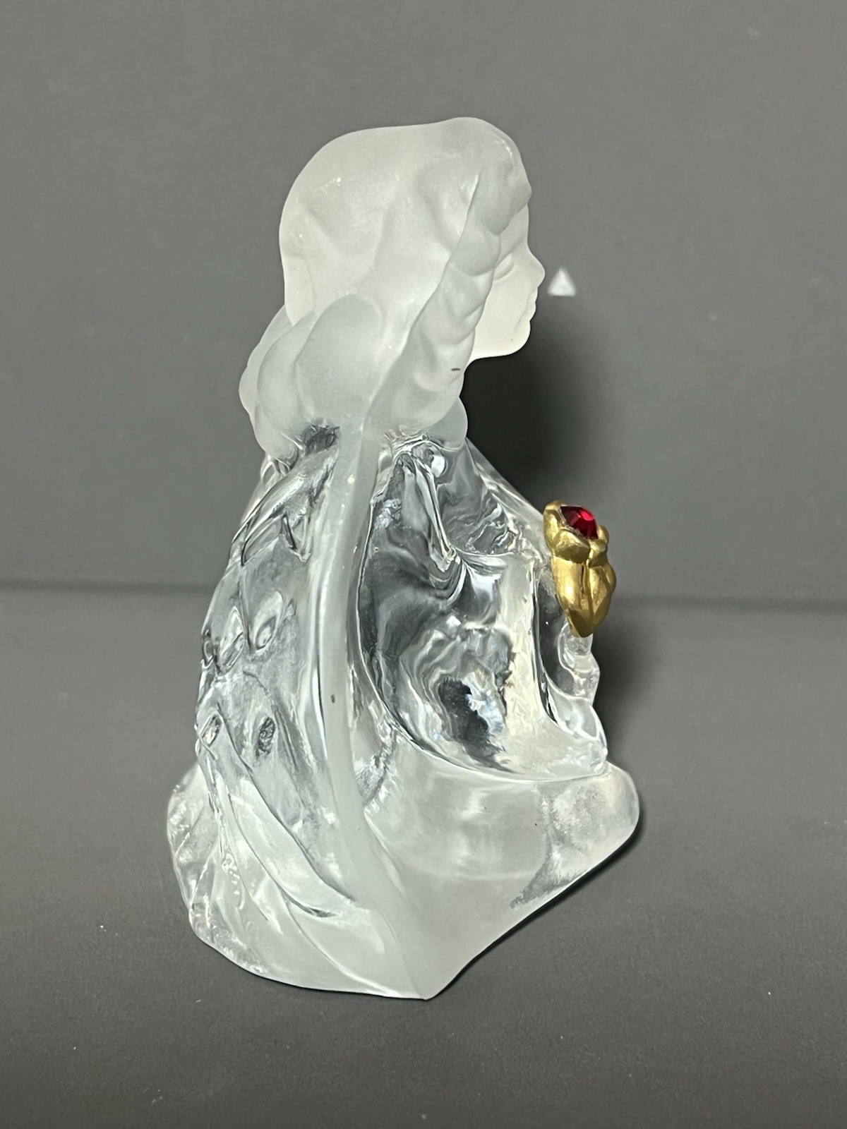 Fenton Clear Glass Guardian Angel Figurine with Red Rhinestone 3.25 in Tall 90s