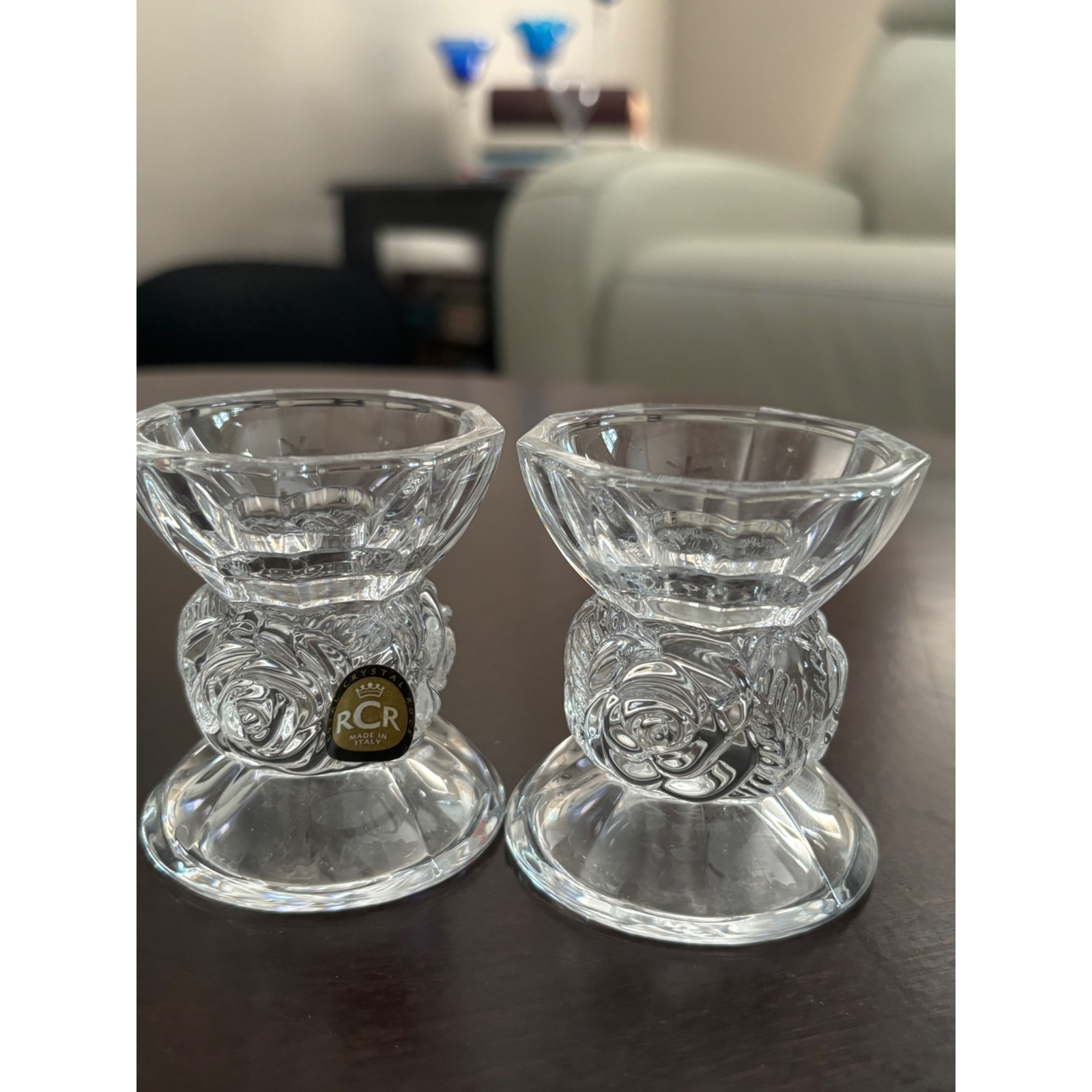 RCR Royal Crystal Rock Italian Crystal Votive Candle Holders 2 New Glass