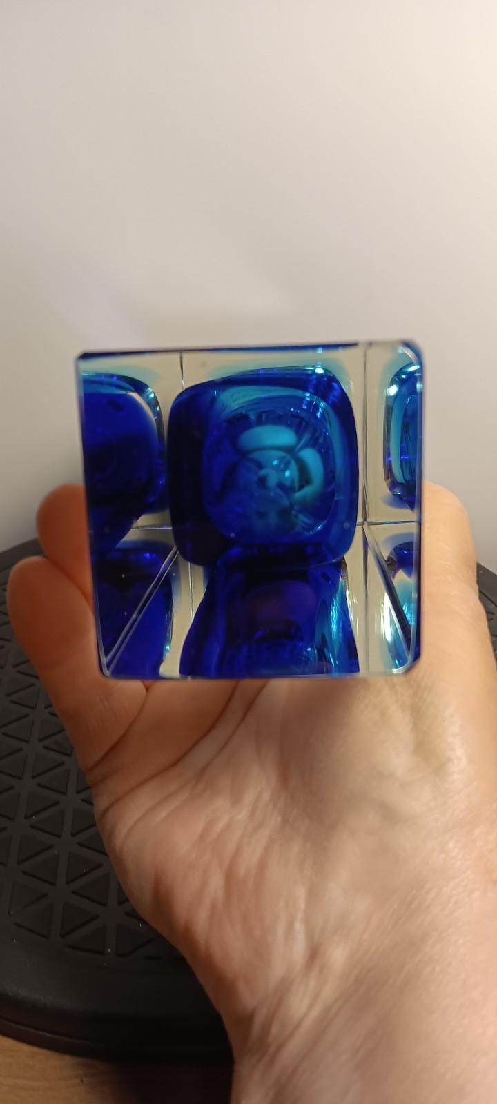 Murano Blue and Teal HeavyBlock Vase 8 inches tall