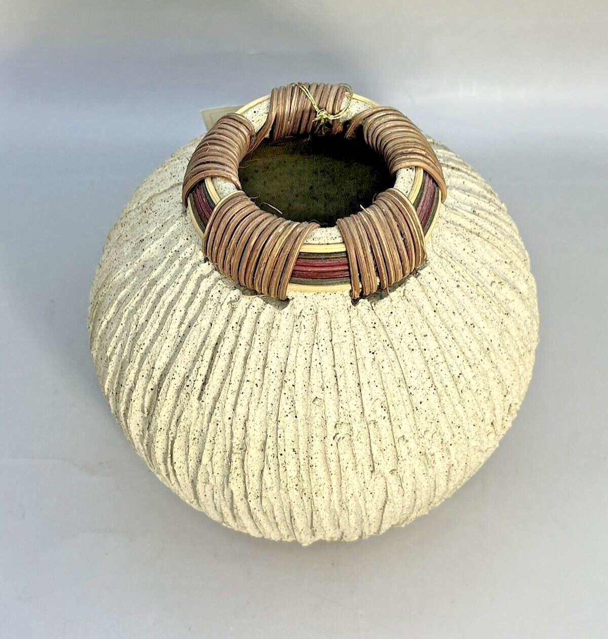 TEXTURED BASKET Vase Art Pottery Signed Hilda Kidd Wiesenmeyer ( Barber ) 2007
