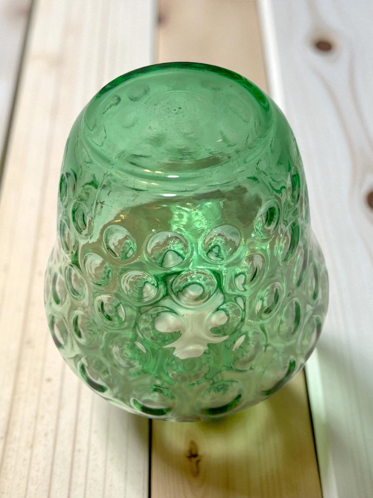 Green Glass Optic Glass Textured Vase – Handblown Art Glass Decorative Piece