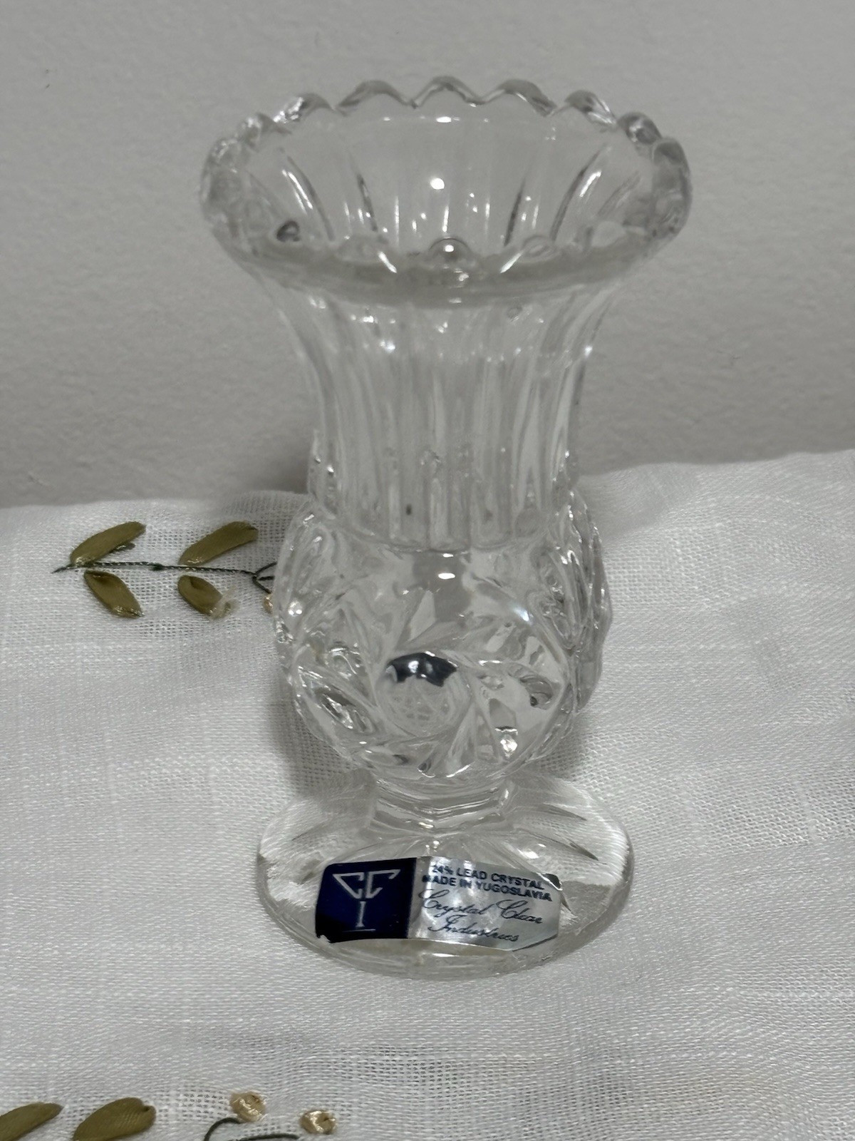 Vintage Crystal Clear Mini Bud Vase Pinwheel Star 5in Toothpick Decor
