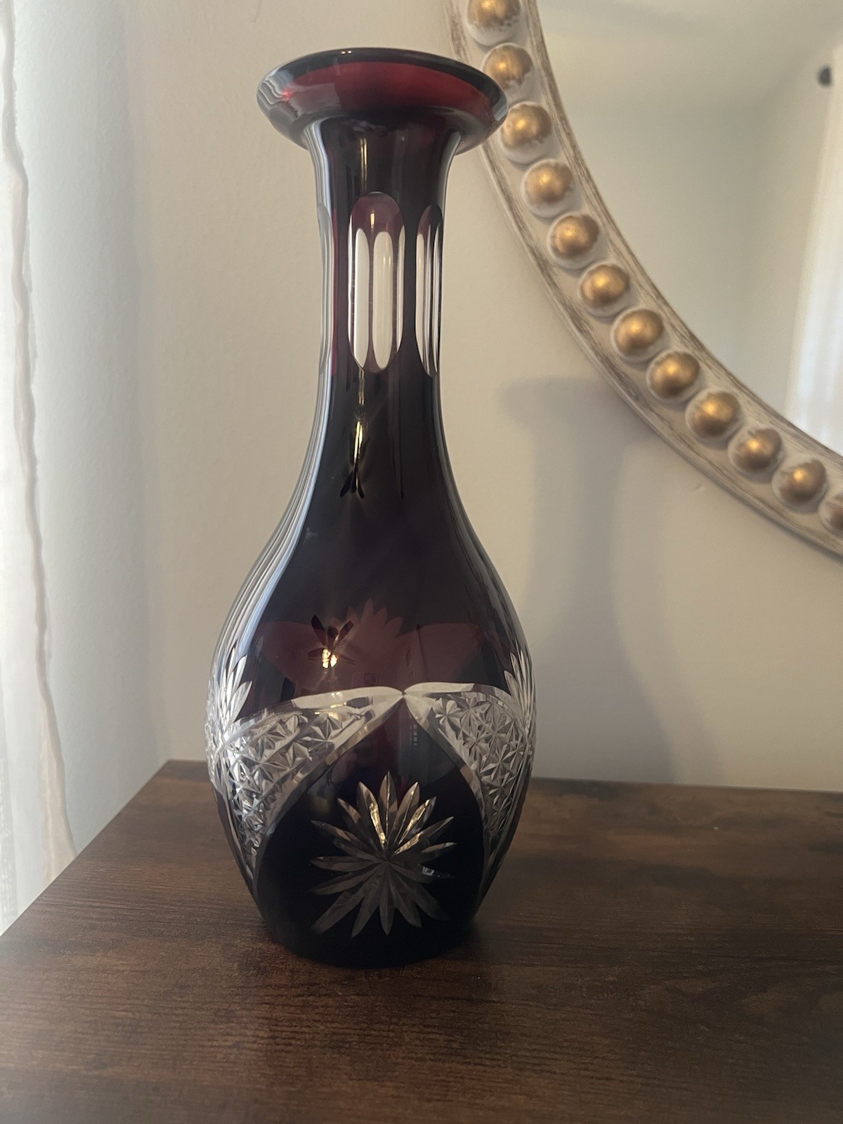 Beautiful Czech Bohemian Ruby Red Cut to Clear Crystal Vase – Hand Cut Floral