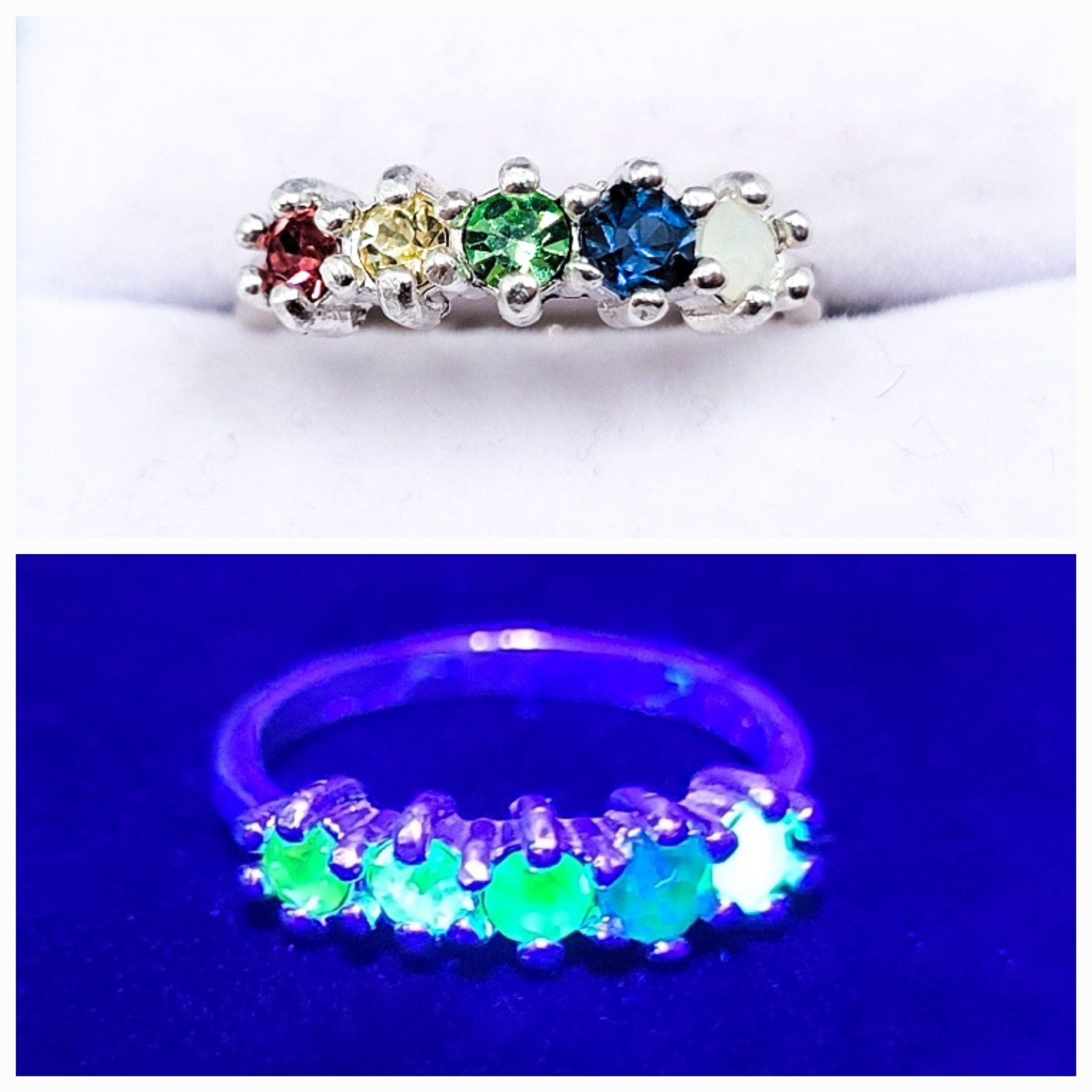 Sterling Rainbow Uranium Glass Ring 925 Silver