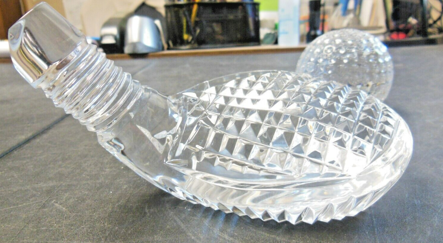 Stamped/Signed Waterford Cut Crystal Golf Club Head & Golf Ball Paperweights