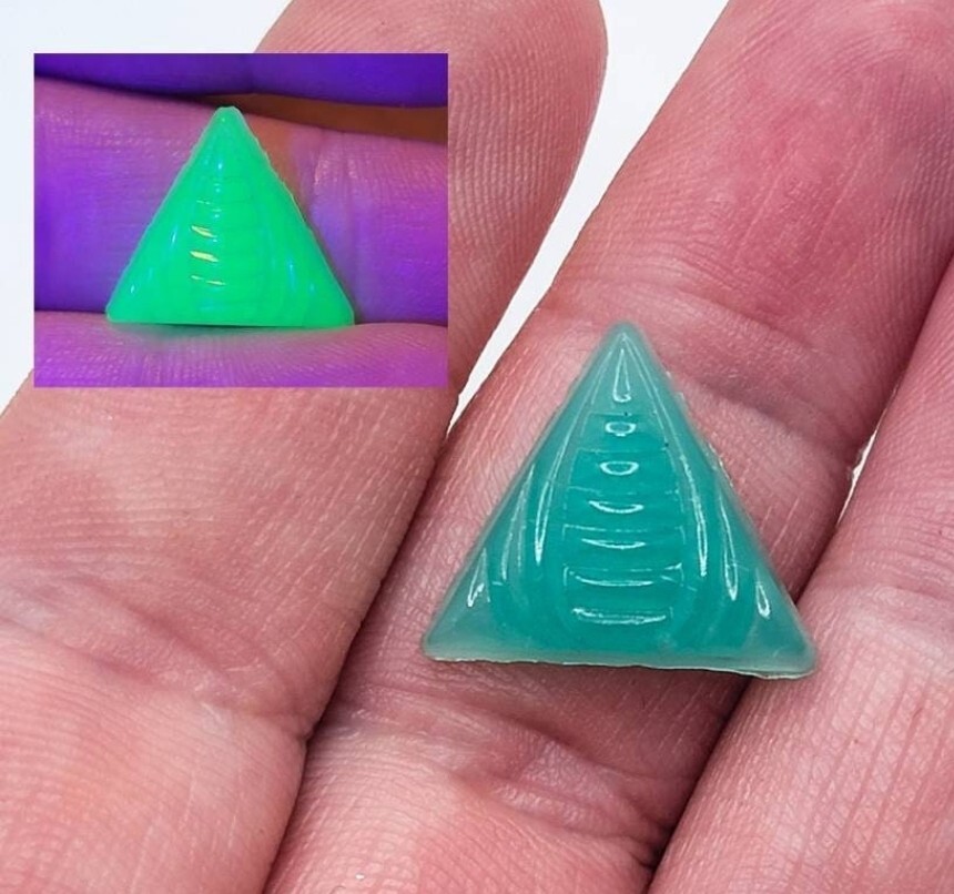 1930s Art Deco Uranium Glass Triangle Cabochon Czech Green Pressed Glass