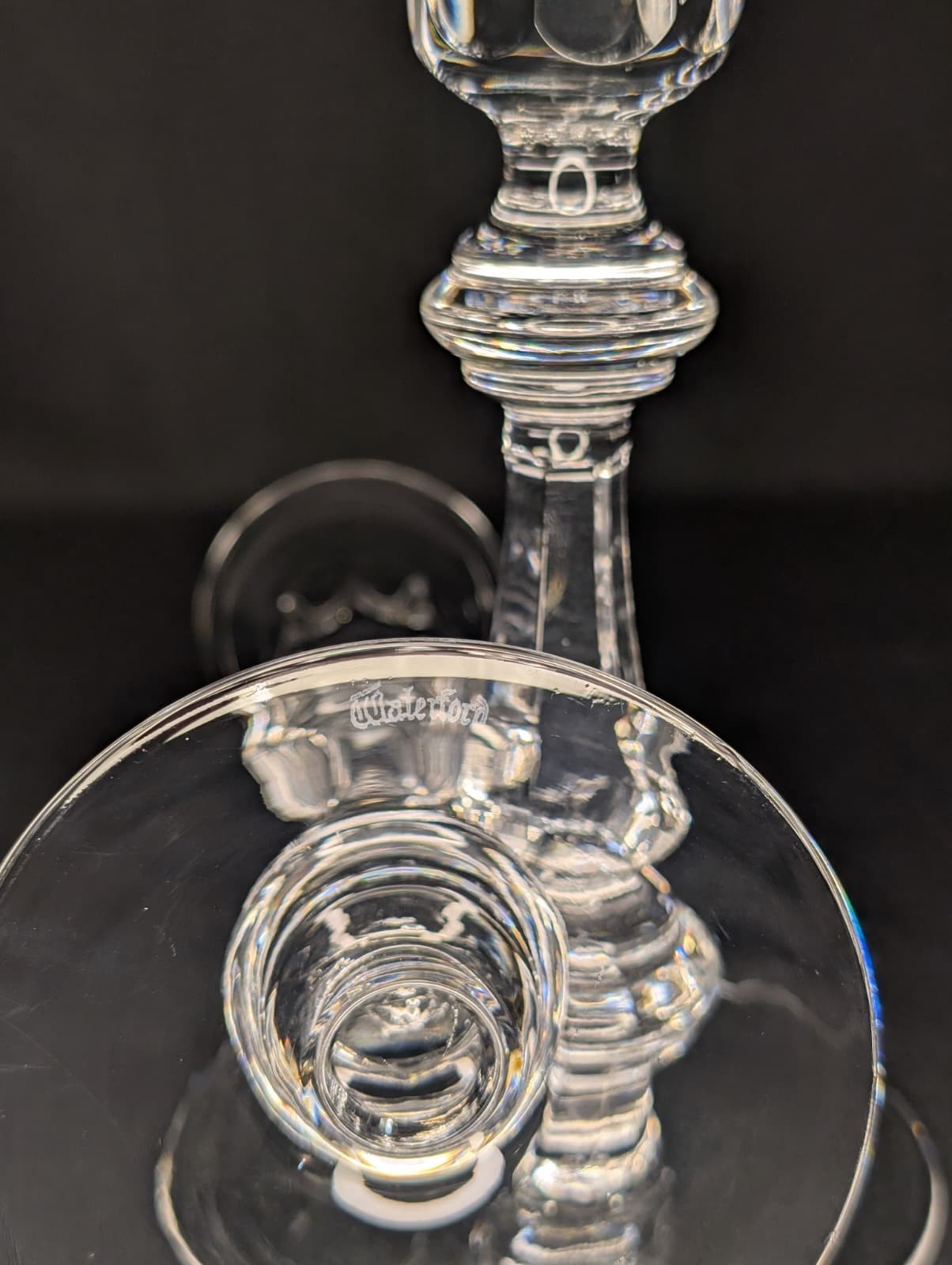 Pair Waterford Curraghmore Crystal Candlestick Holders 8″ Gothic Mark Ireland