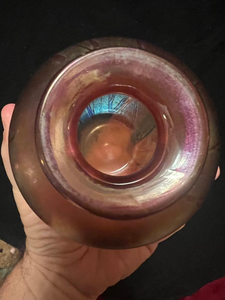 Vintage Studio Art Glass Hand Blown Artist Signed Dated Vase Iridescent Aurene