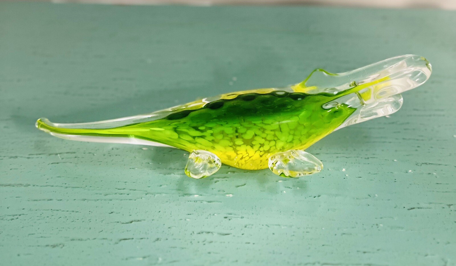 Art Glass Alligator Crocodile Murano style Hand Blown art glass green yellow
