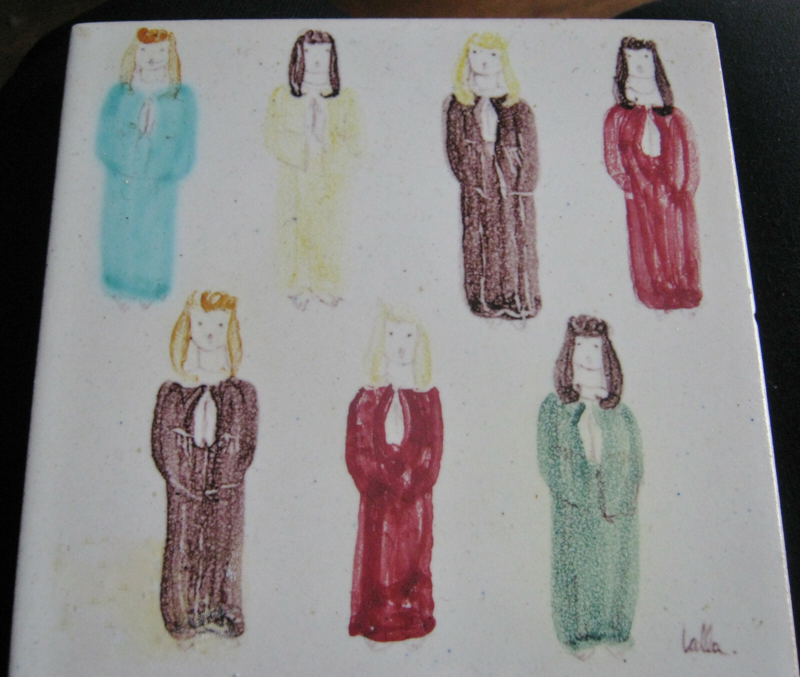 VINTAGE 1943 ART TILE BIBLE’S SEVEN VIRGINS SWEDISH CERAMICIST LALLA REUTERBORG
