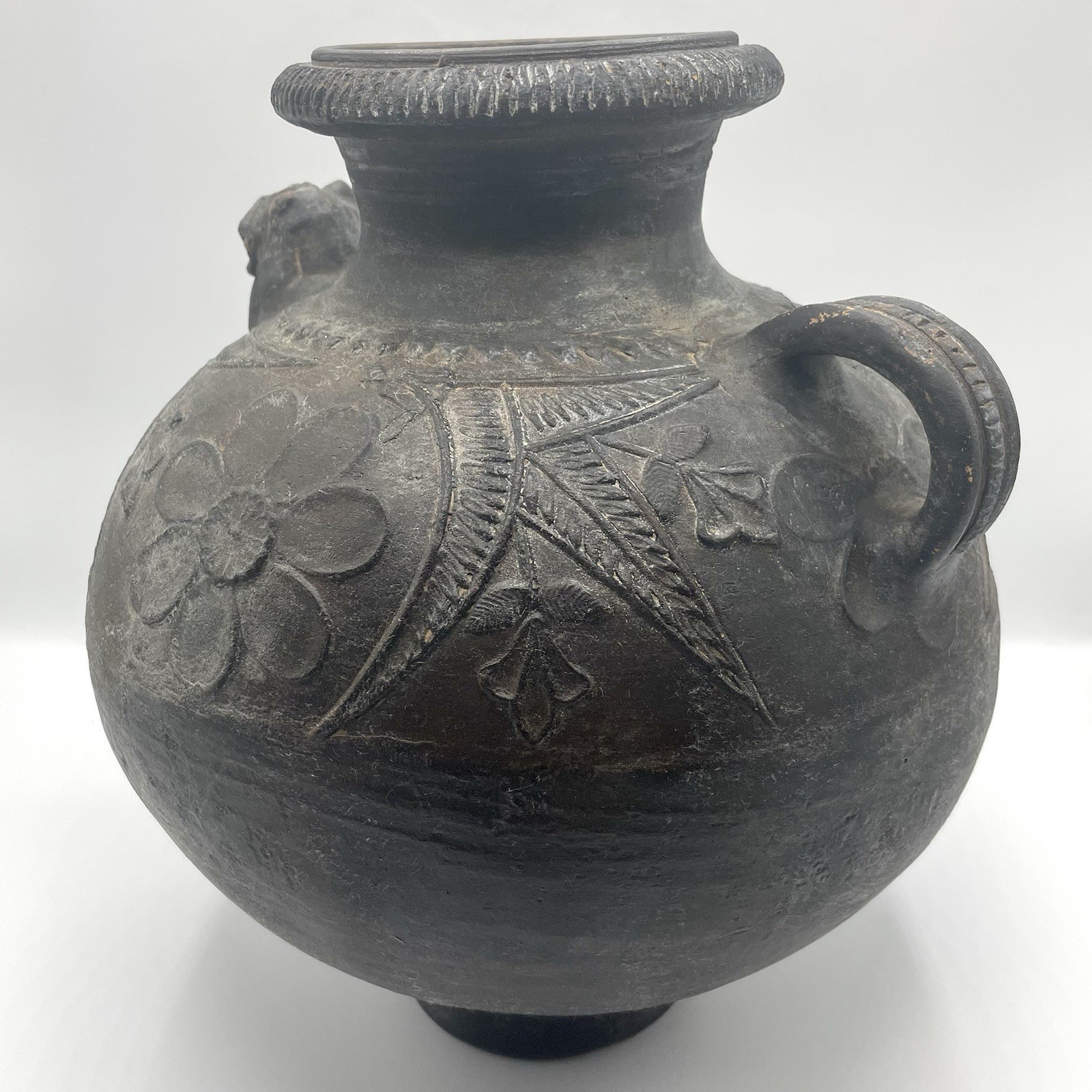 Vintage Espresso Handmade Pottery Lion Head Spout Vessel Rustic Folk Art Vase