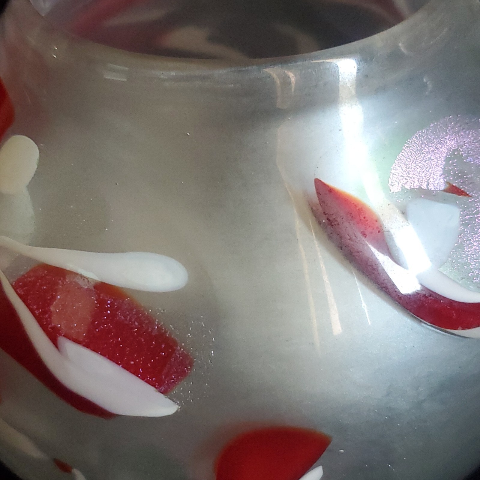 Signed Hand Blown Art Glass Vase Frosted Clear Red White Purple Modern 6 in