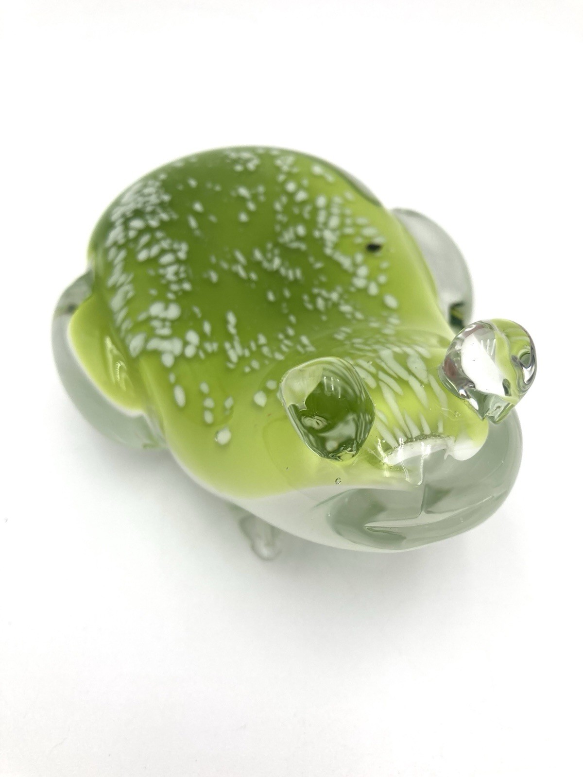 Art Glass Frog Toad Paperweight Speckled Green Vtg SPI Home 3.5” X 4.5”