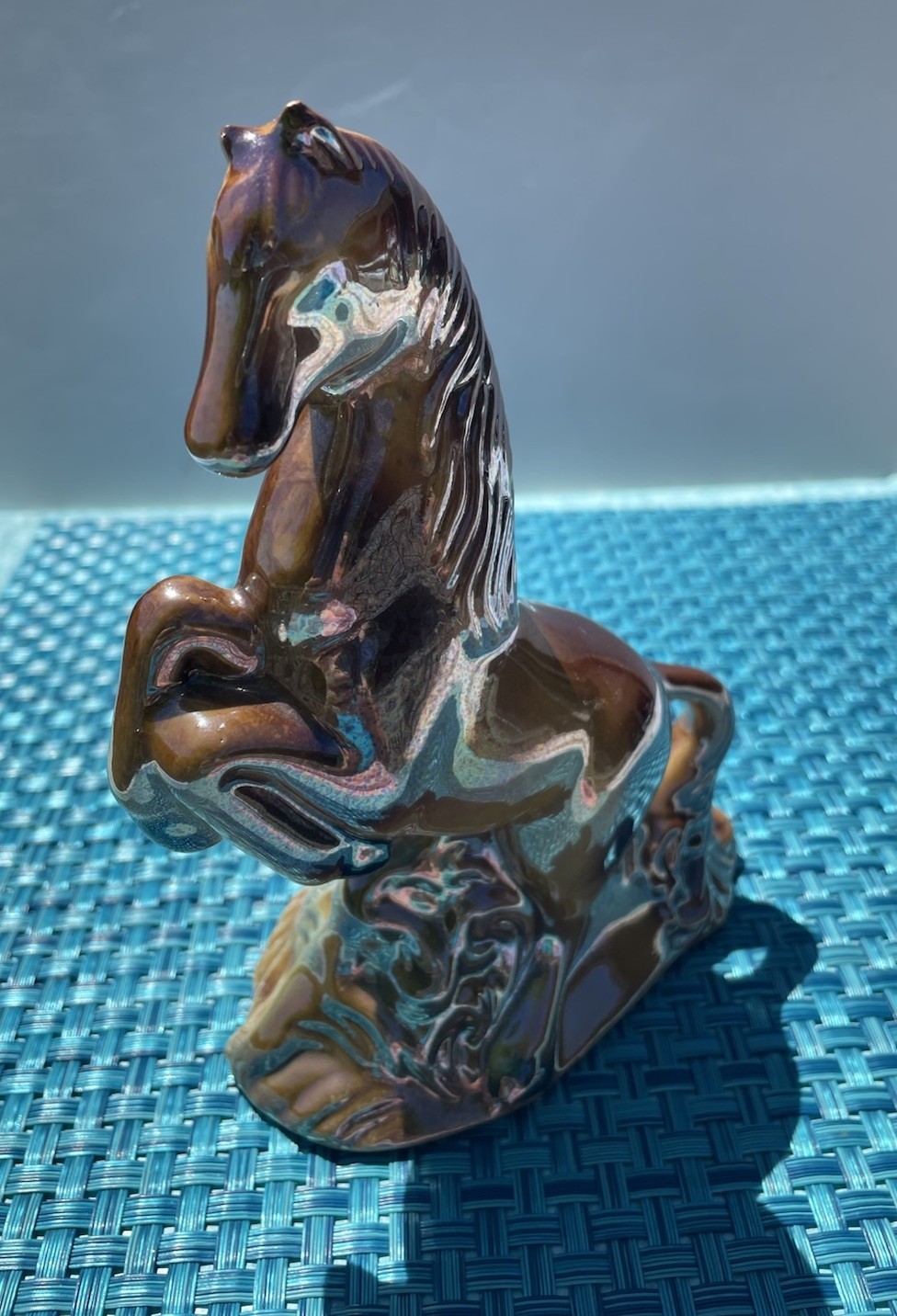 VTG Ceramic Wild Horse Lusterware Browns Golds 7” Left Ear Has Flea Nick Brazil