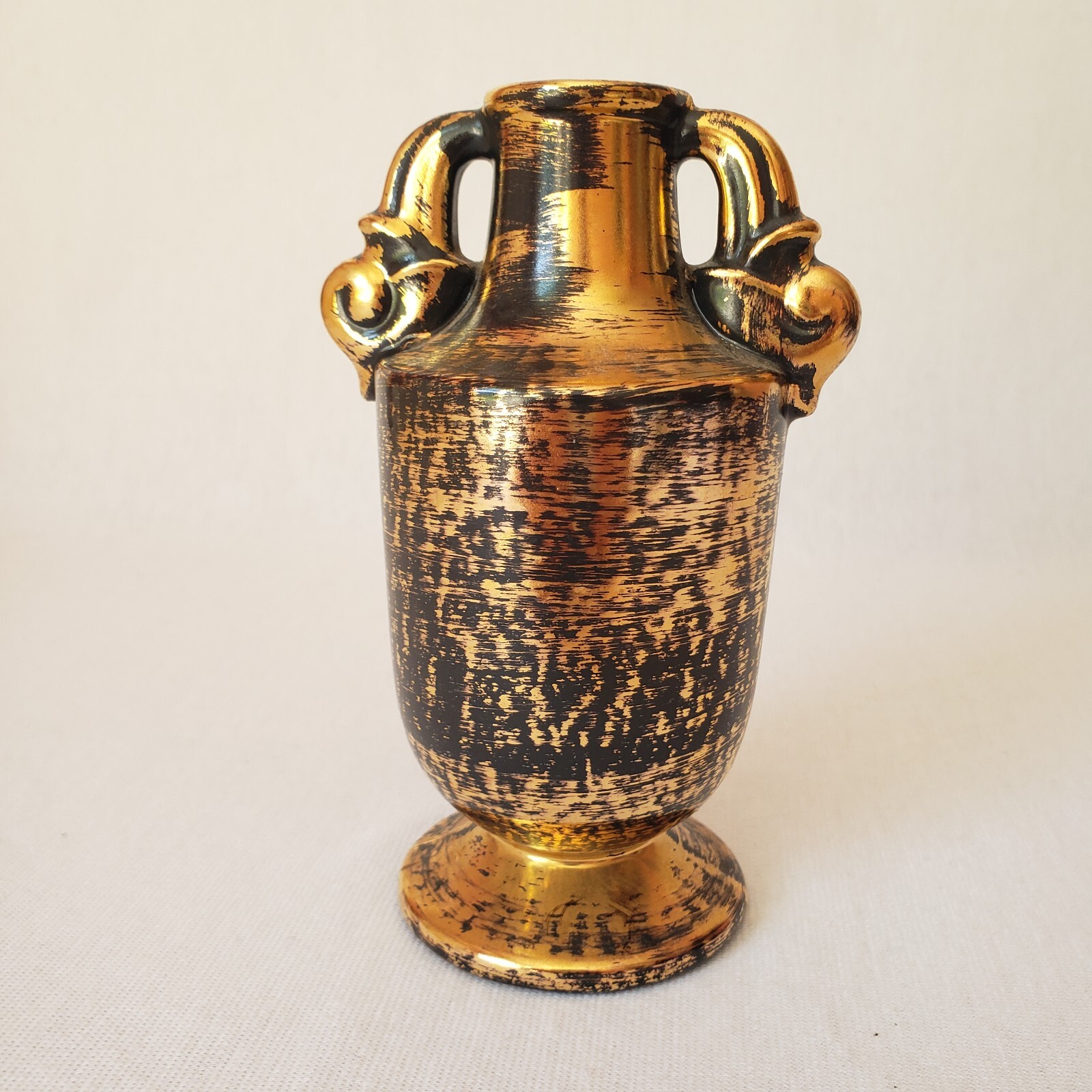 Stangl Pottery Black Gold Vase #3113 Hollywood Regency Style Orig Sticker 5.5″