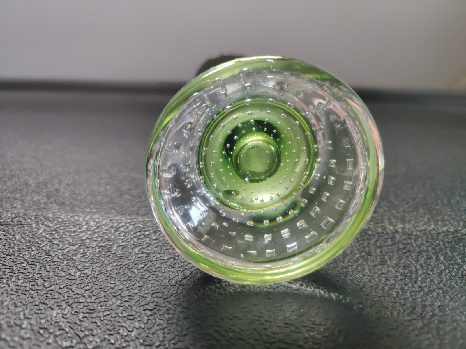 Vintage Handblown Colonial Green Swung Pedestal Bud Vase Controlled Bubbles 10″