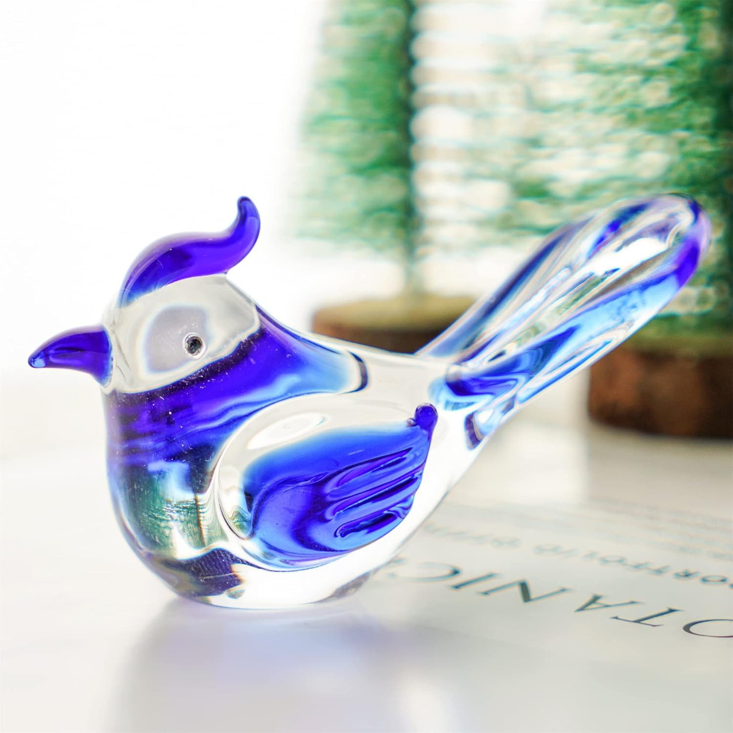 3.5Inch Mini Blown Glass Bird Figurines Collectibles Handmade Glass Miniature Bl