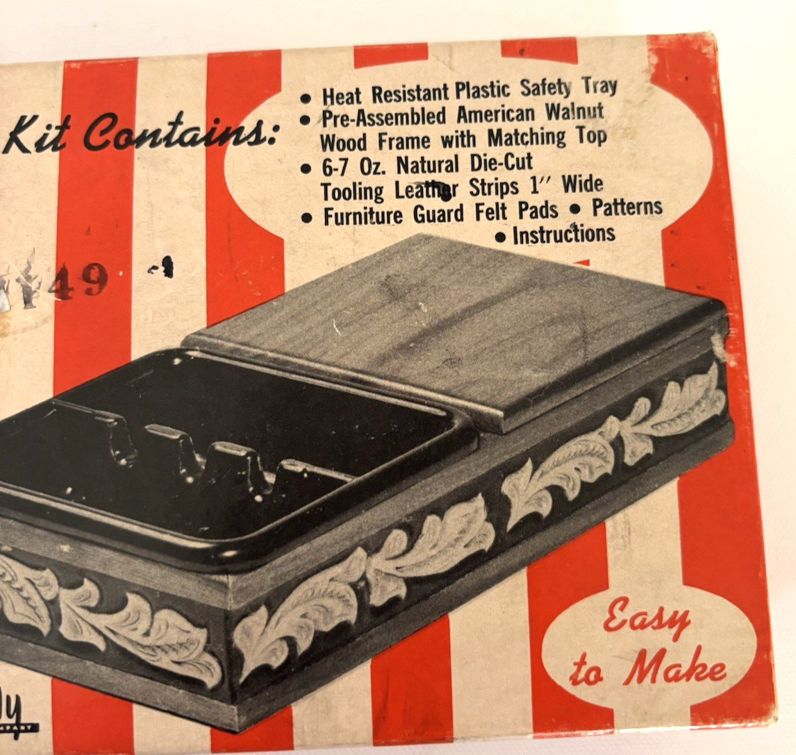 TANDY LEATHER WALNUT SAFETY SMOKER DOUBLE UNIT ASHTRAY ORIGINAL BOX USA R3-9
