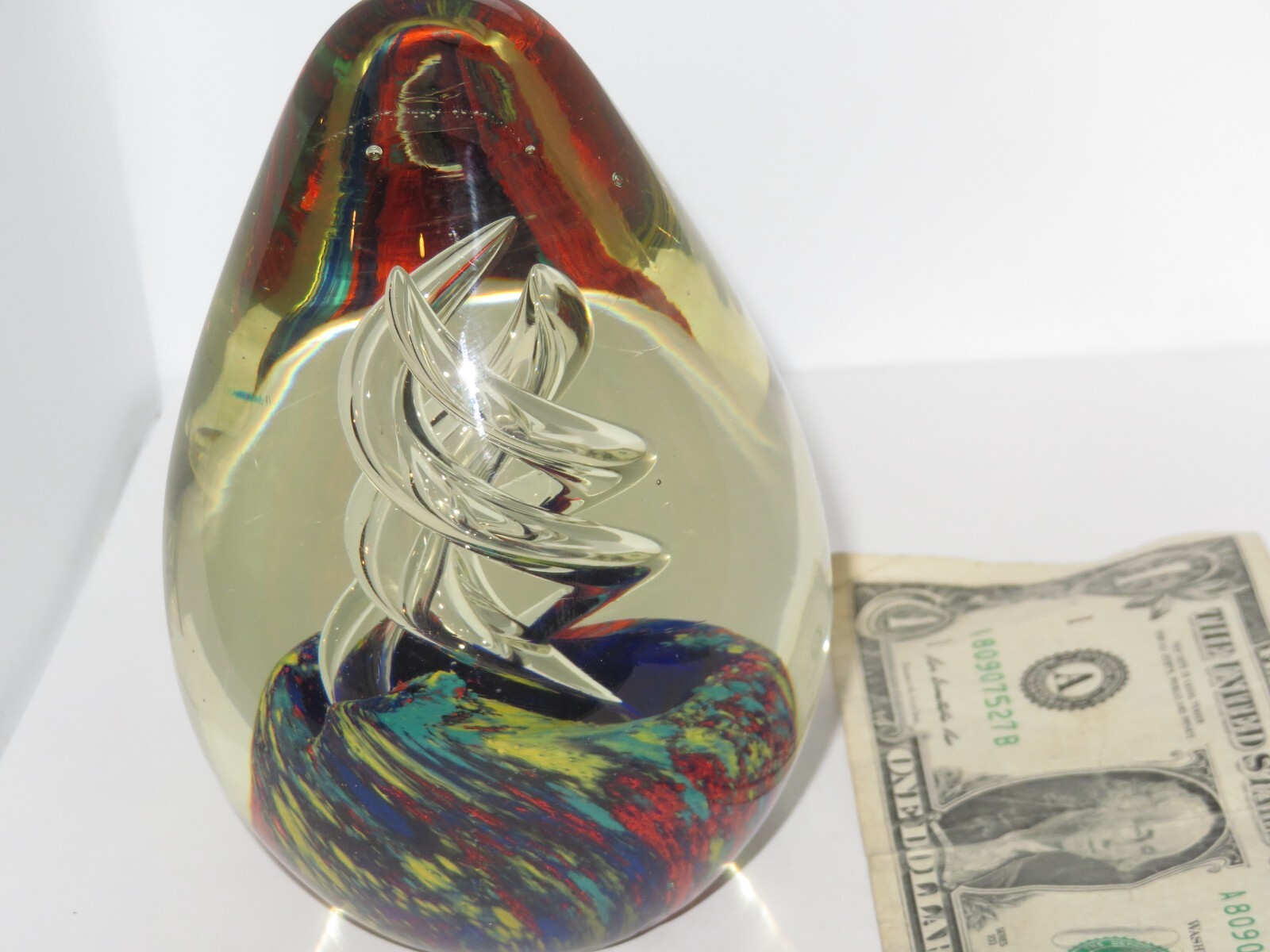 Glass Flower Paperweight Controlled Bubbles Vintage Art Glass (N803)